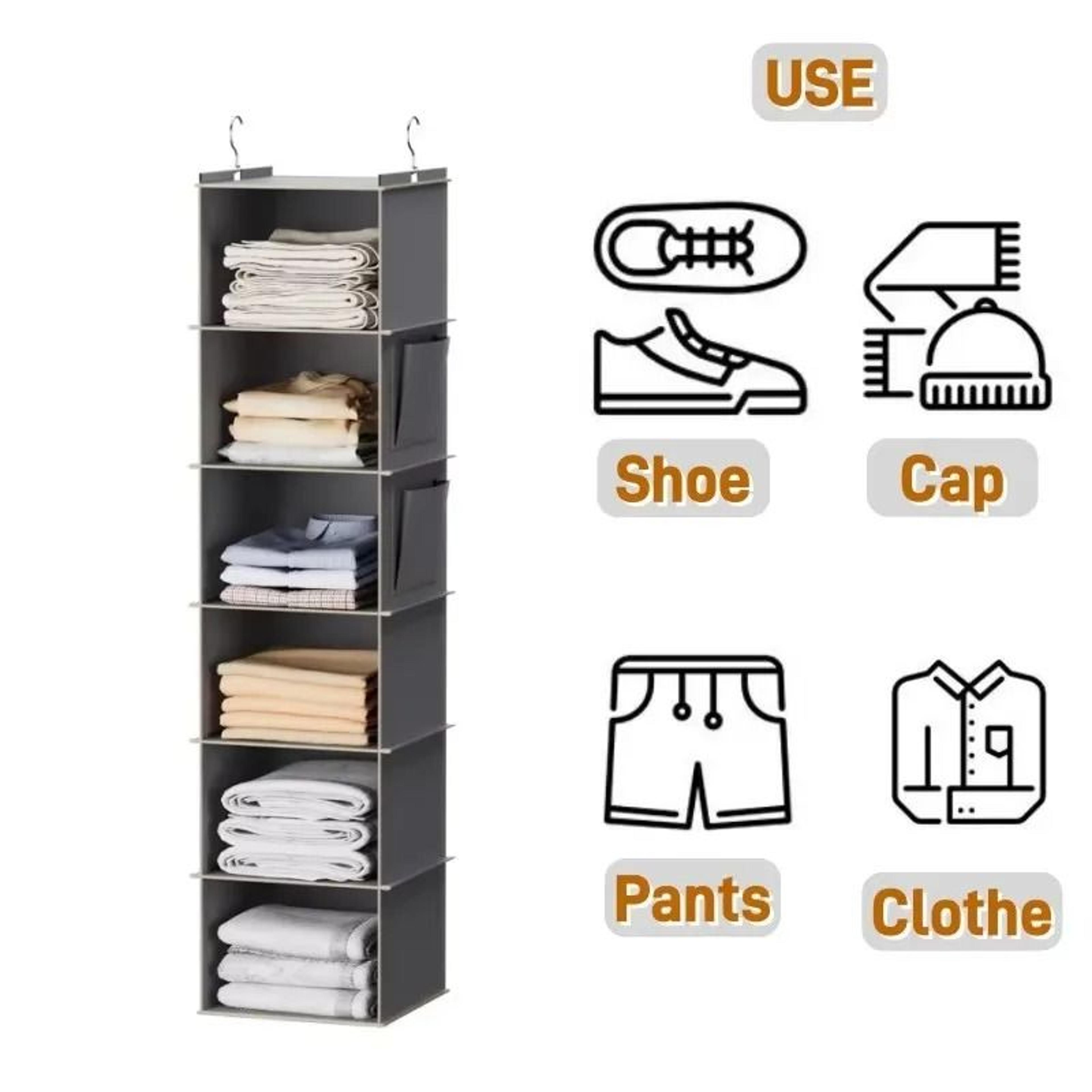 Foldable 6 Shelf Hanging Closet Organizer With Hooks 3