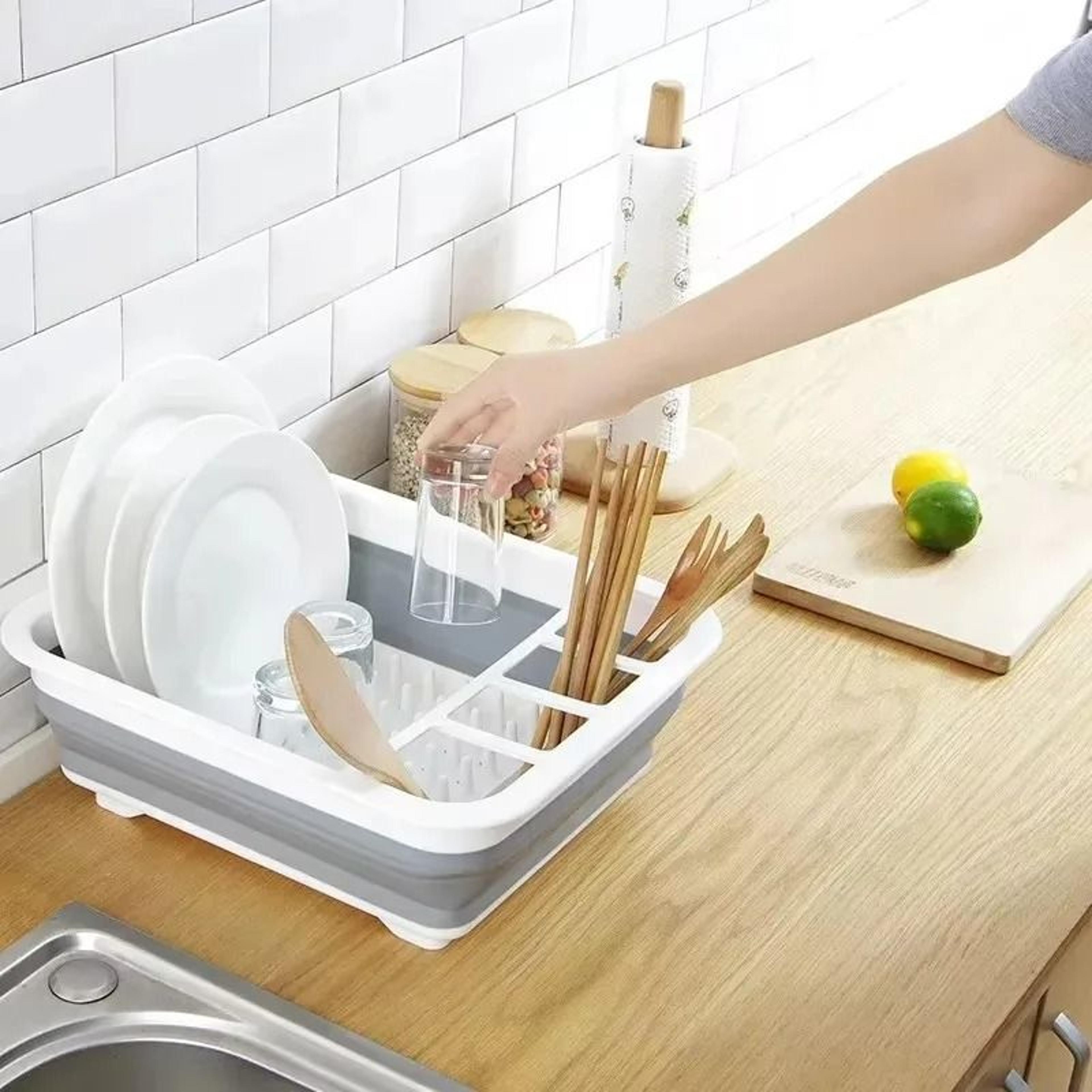 Large Capacity Foldable Dish Drying Rack With Drain Tray Kitchen Dish Drainer 5