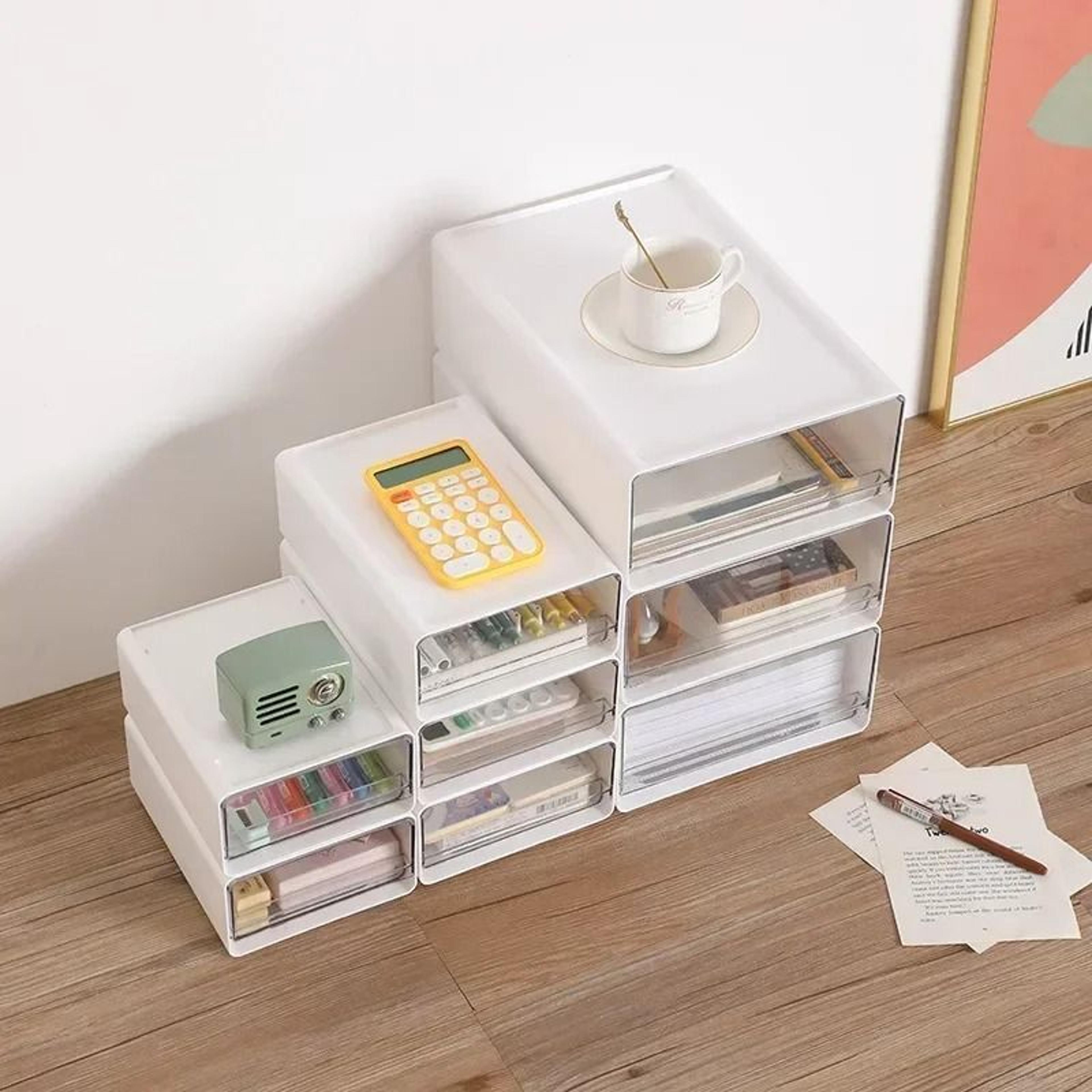 Transparent Desktop Storage Drawer Cabinet Stackable File Organizer 10