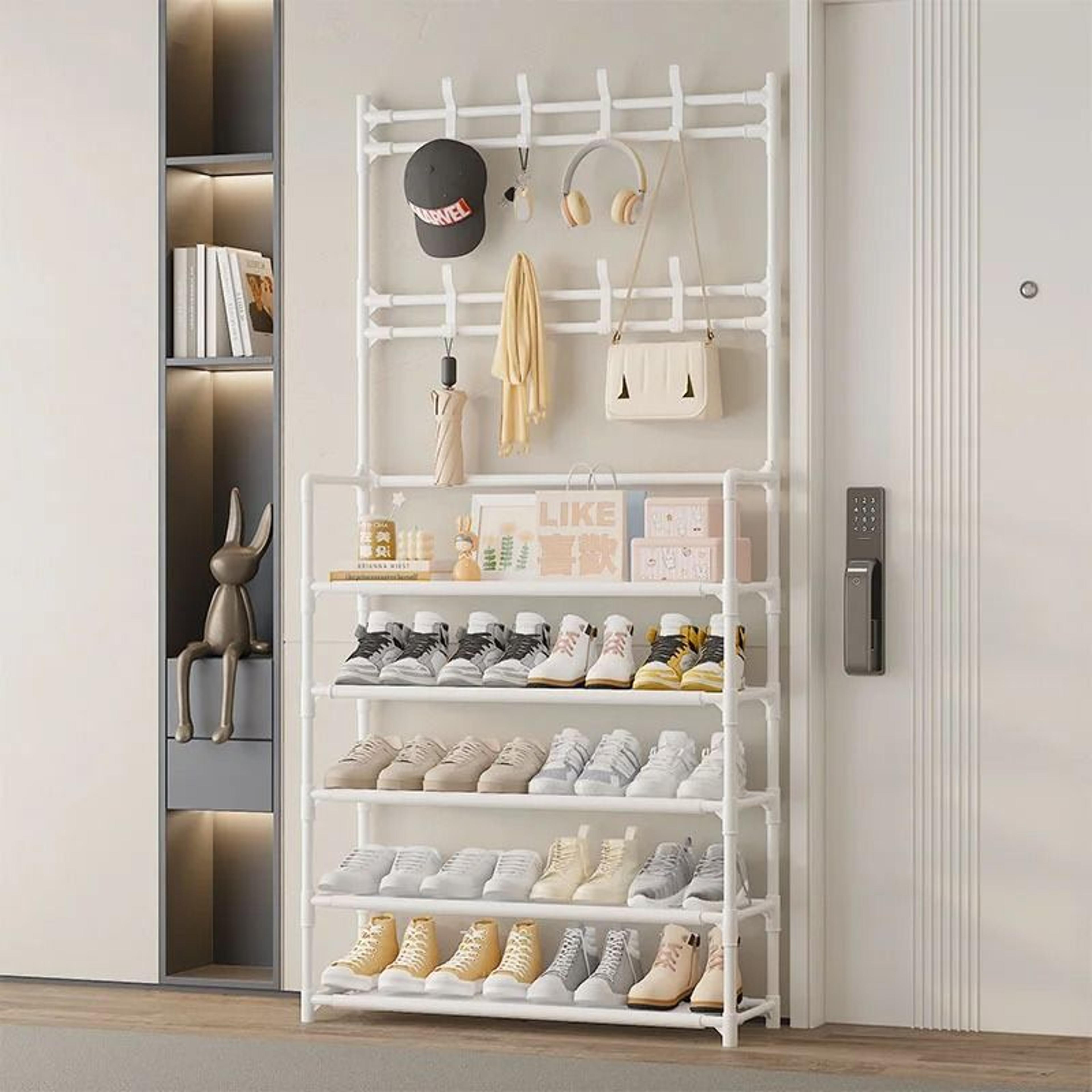 portable 5 tier shoe storage rack with reinforced shelves