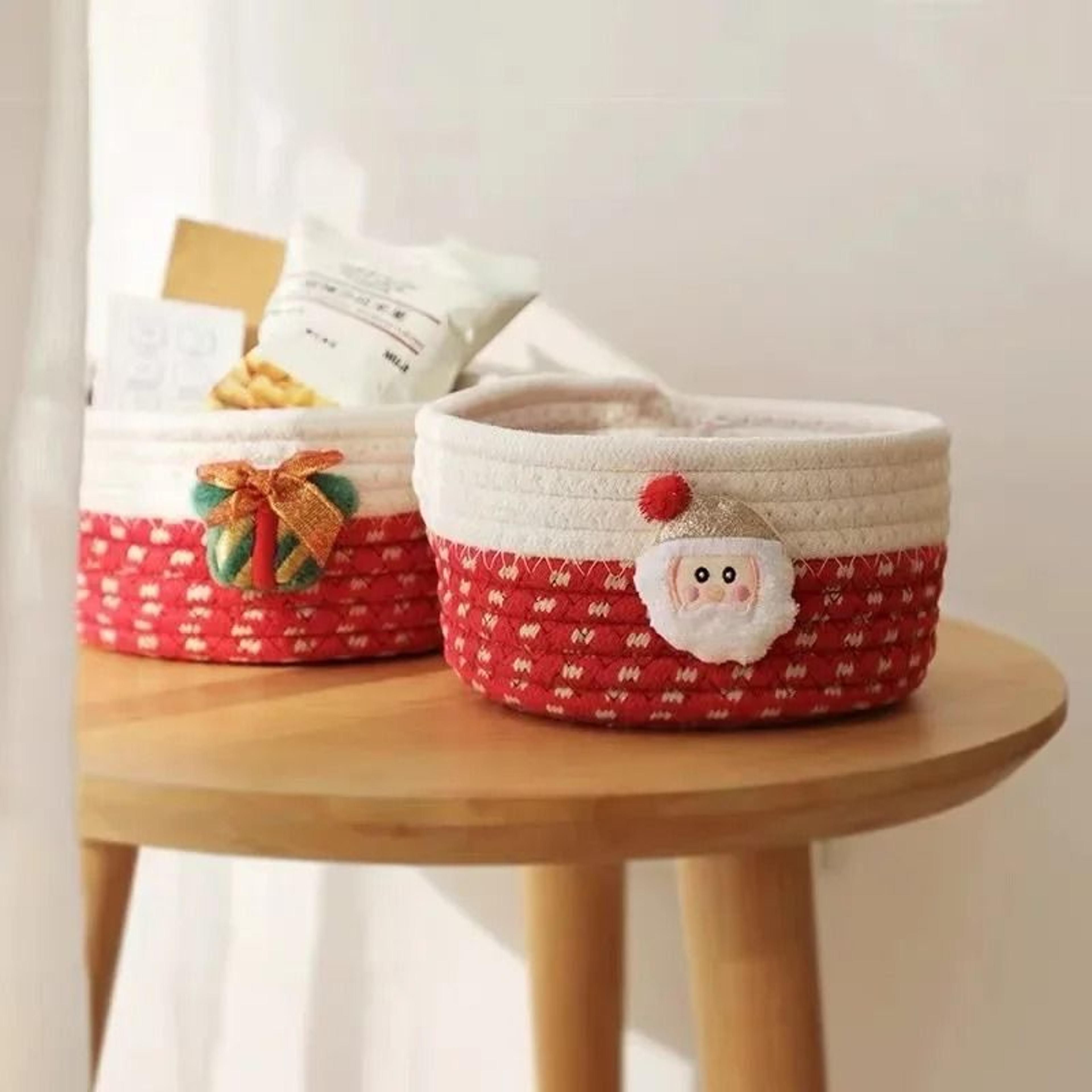 Festive Red Fabric Christmas Storage Basket For Gifts And Toys 5