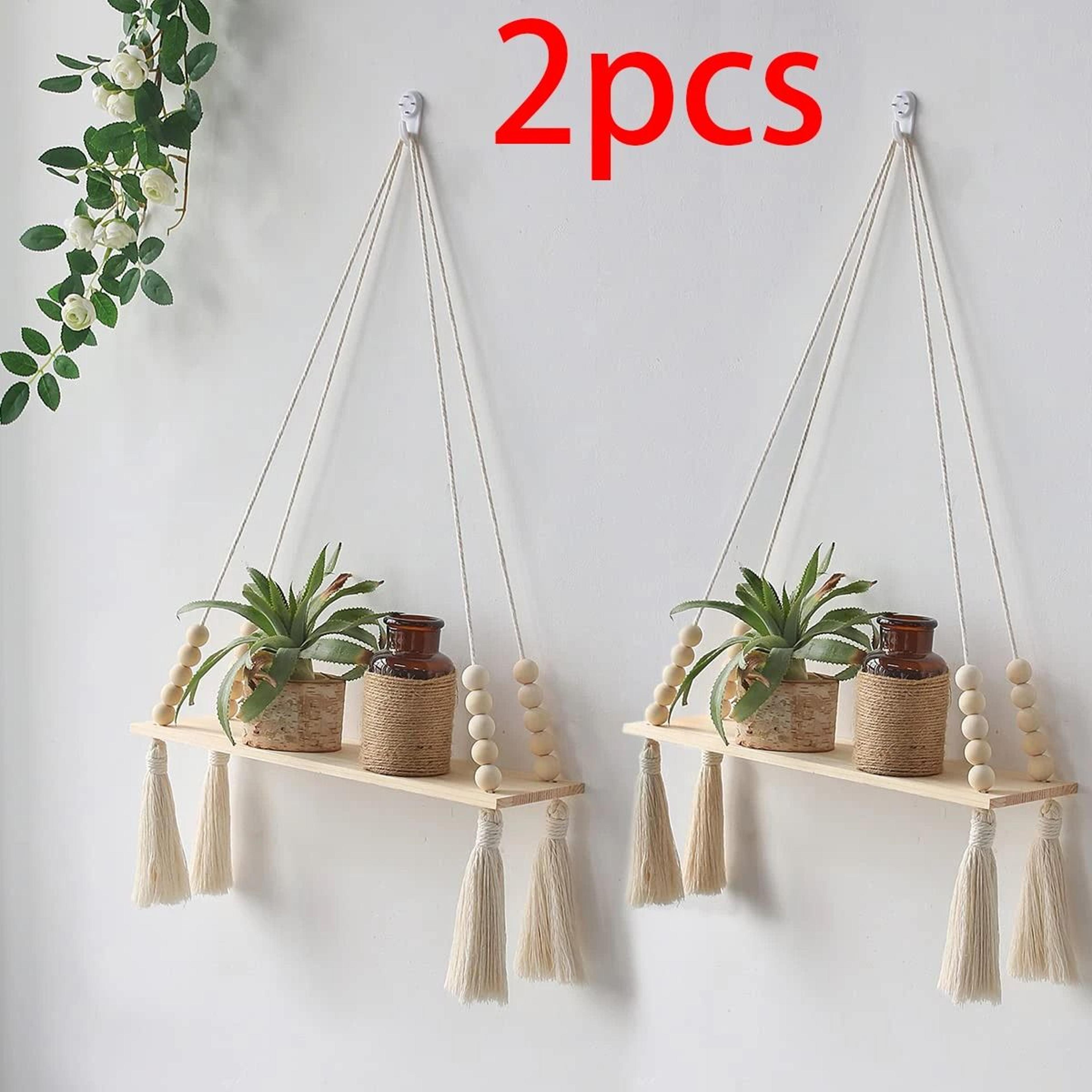 Boho Macrame Wall Hanging Floating Wood Shelf 9