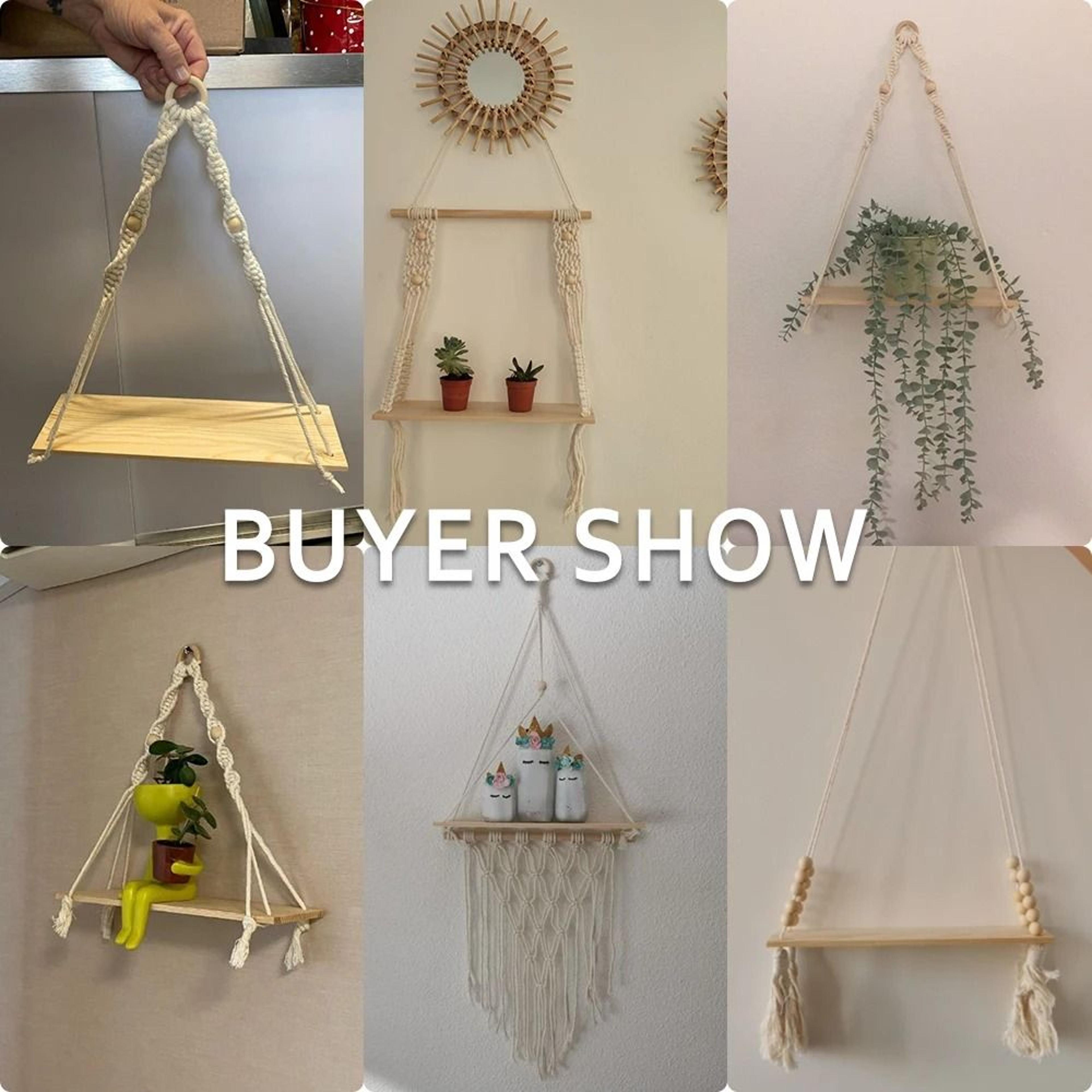 Boho Macrame Wall Hanging Floating Wood Shelf 12