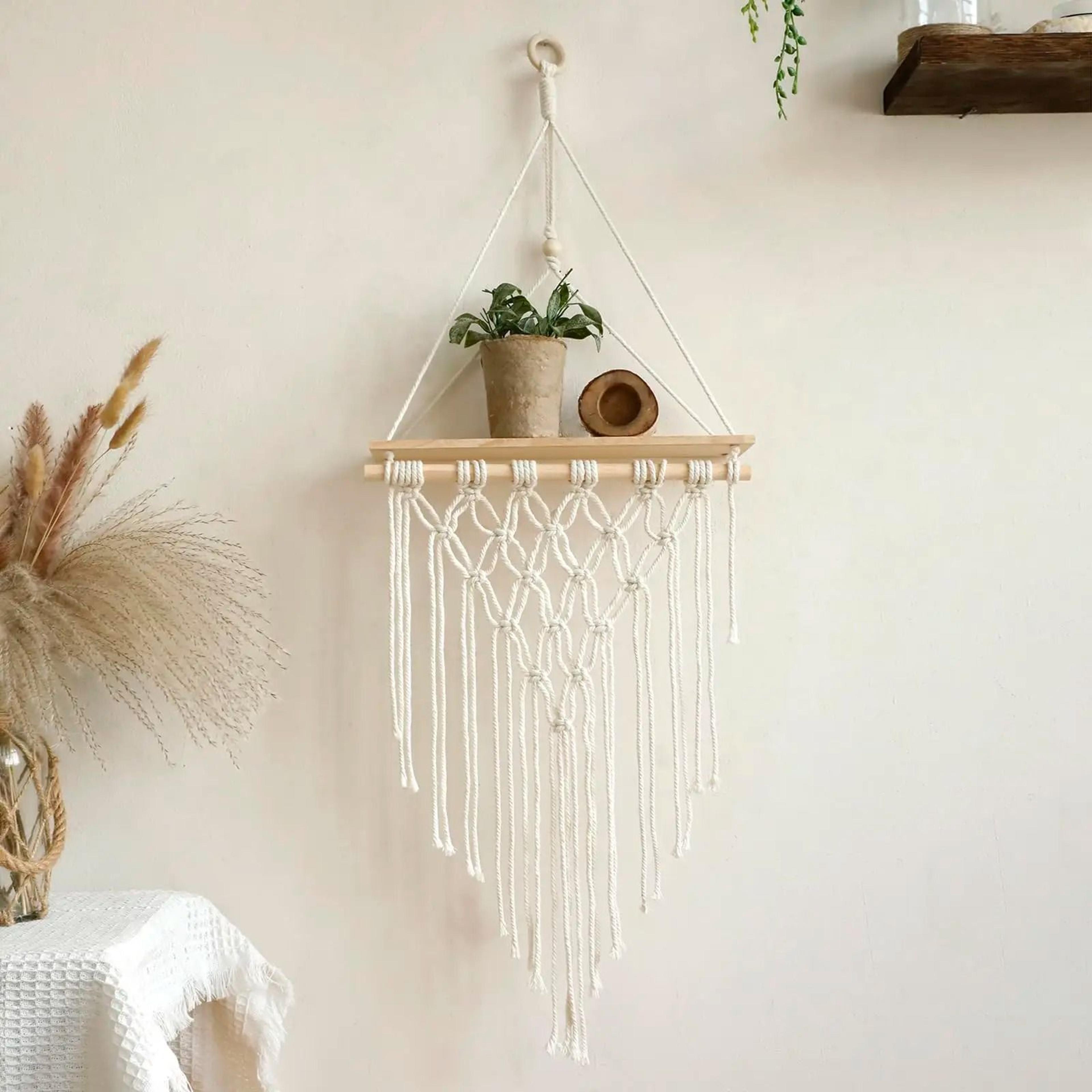 Boho Macrame Wall Hanging Floating Wood Shelf 14