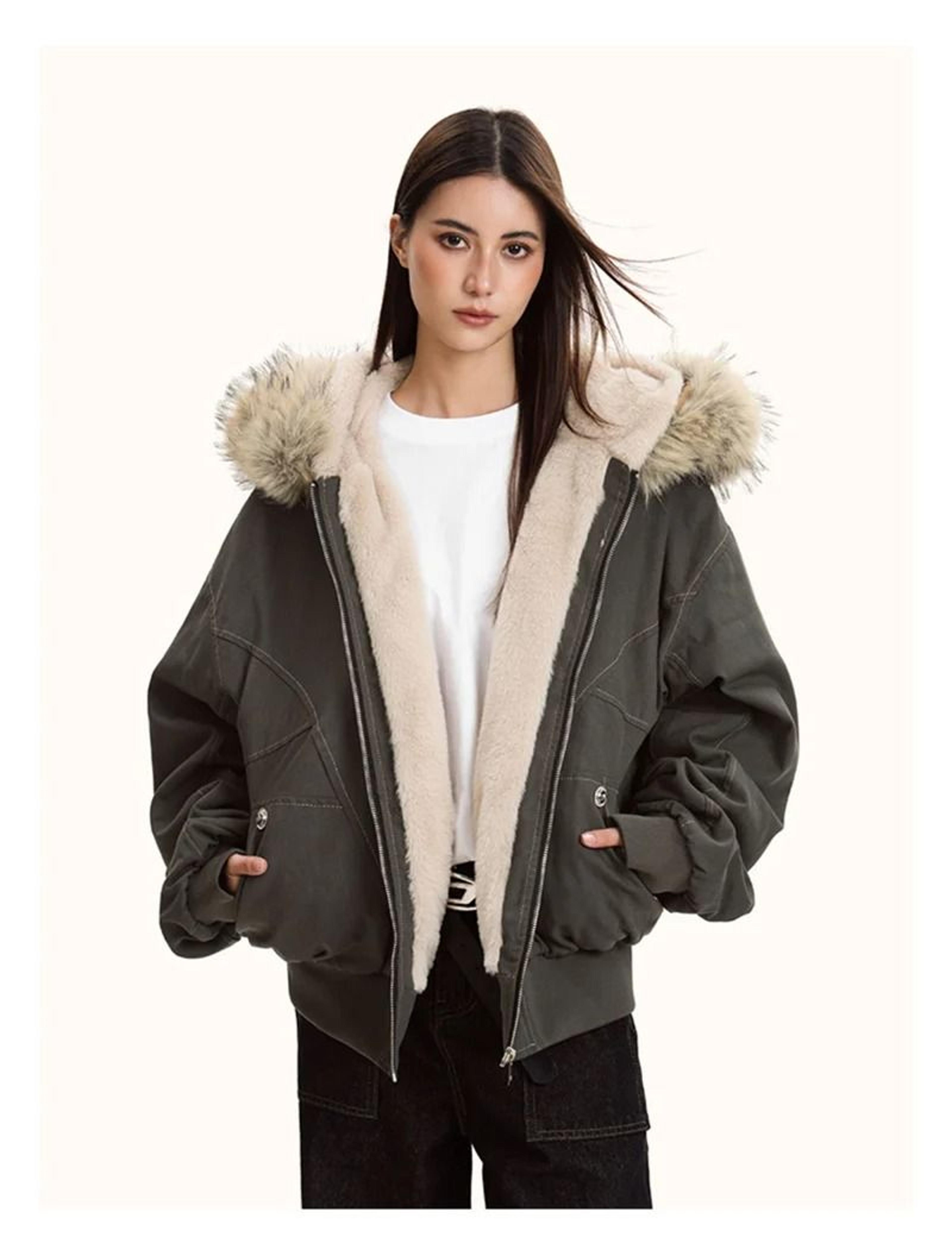 ZAROY Y2K Gothic Fur Hooded Parka Thicken Winter Streetwear Jacket 1