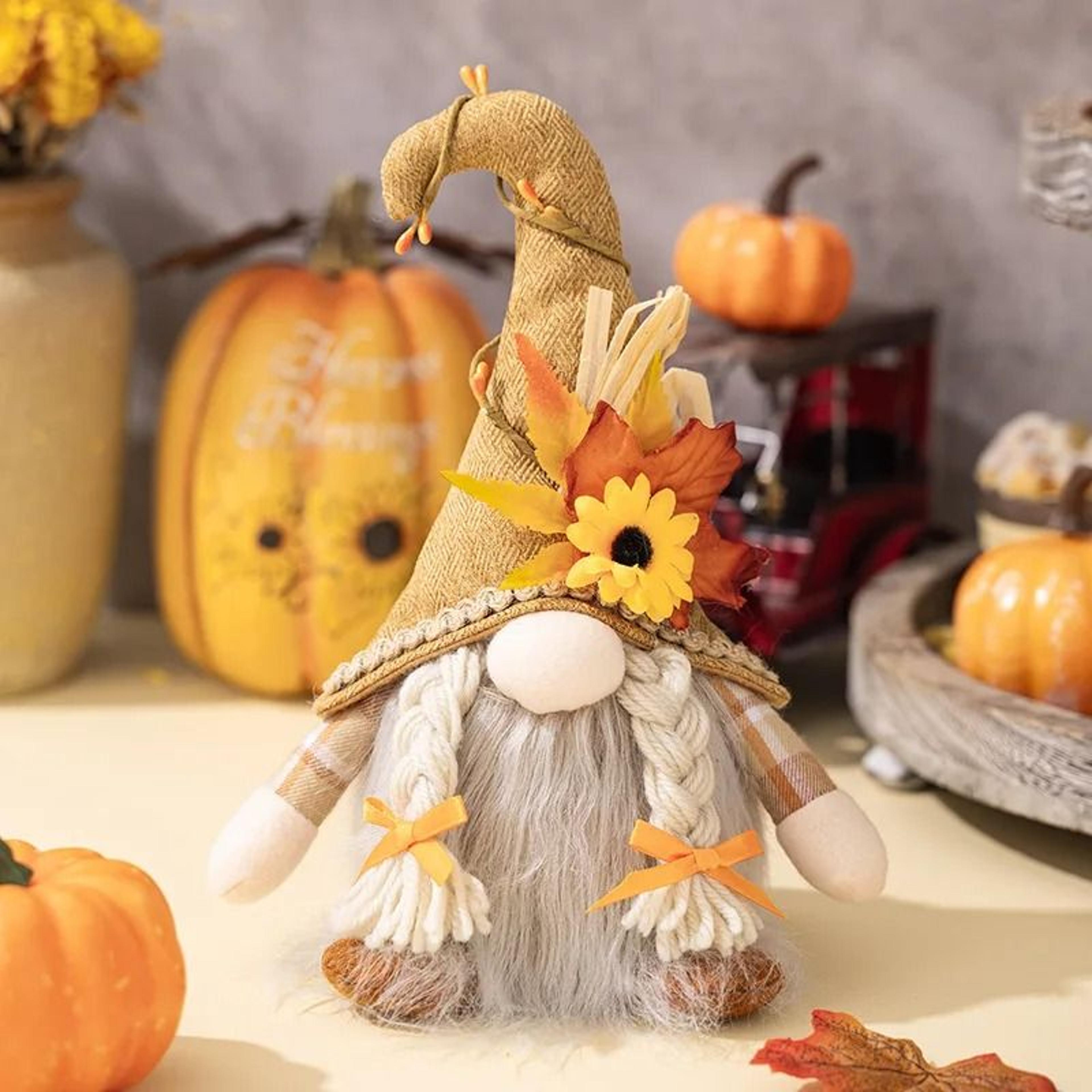 Glowing Faceless Gnome Doll Pendant With Maple Leaf And Sunflower Autumn Holiday Decor 2
