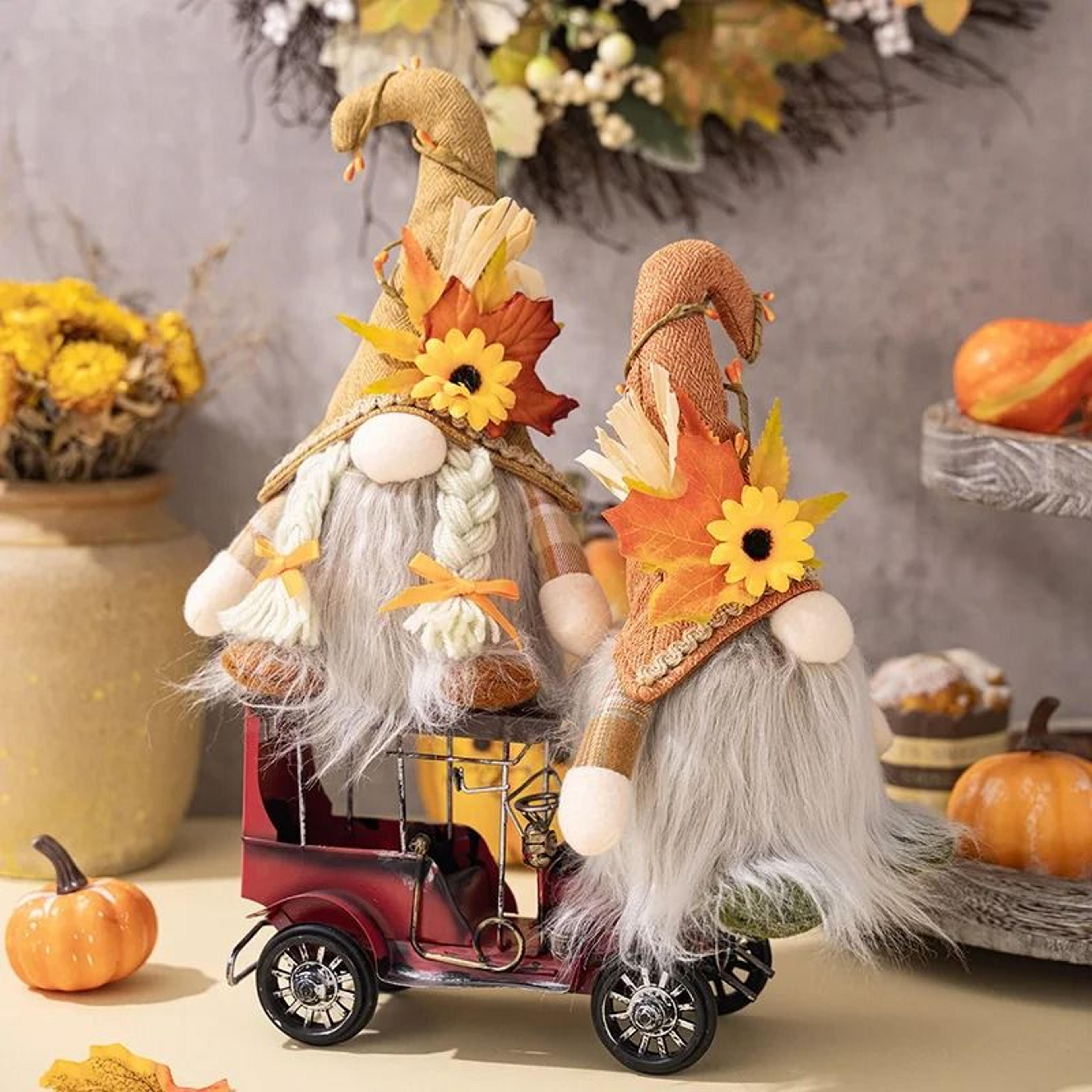 Glowing Faceless Gnome Doll Pendant With Maple Leaf And Sunflower Autumn Holiday Decor 3