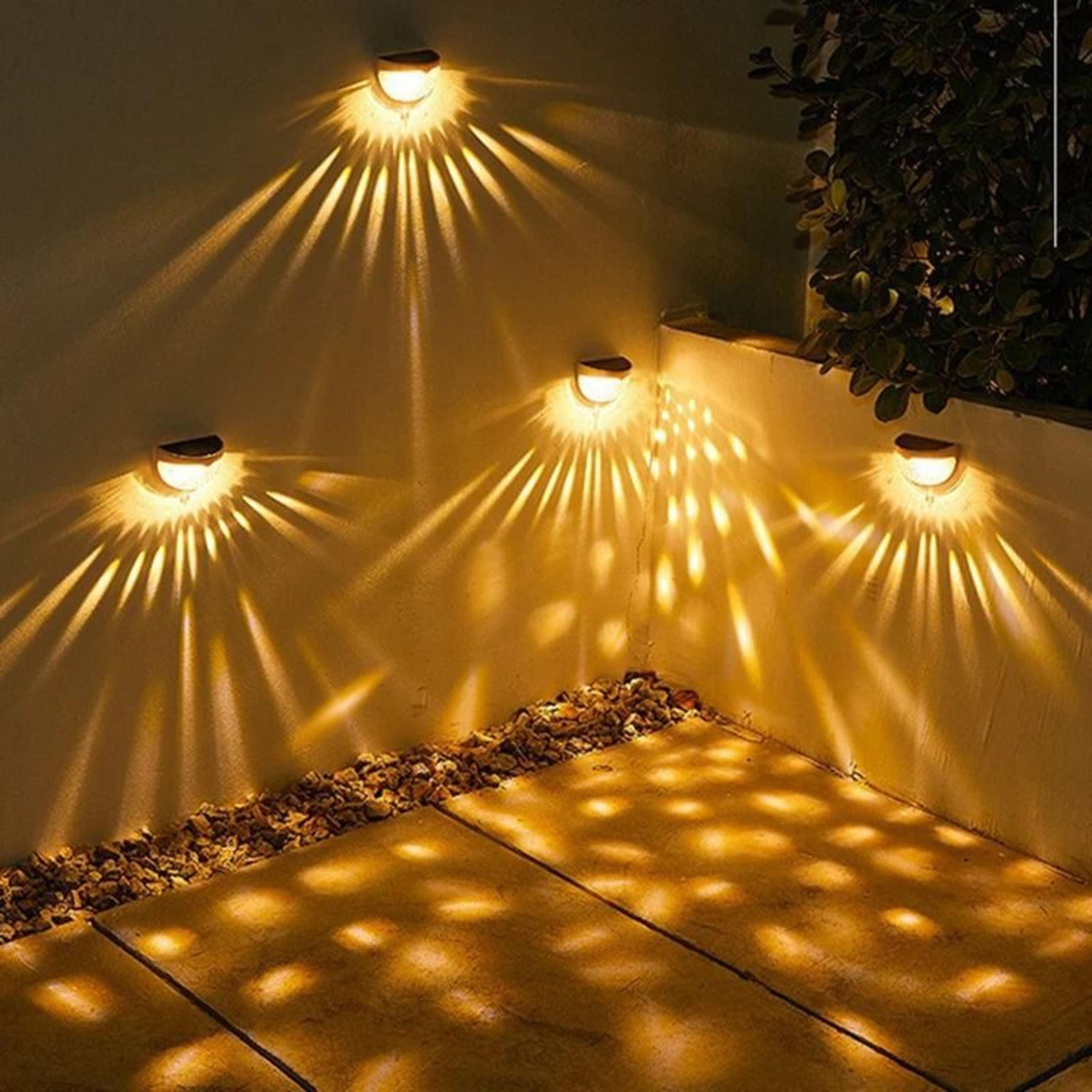 2 pack solar wall lamp 6 led outdoor waterproof warm white garden light