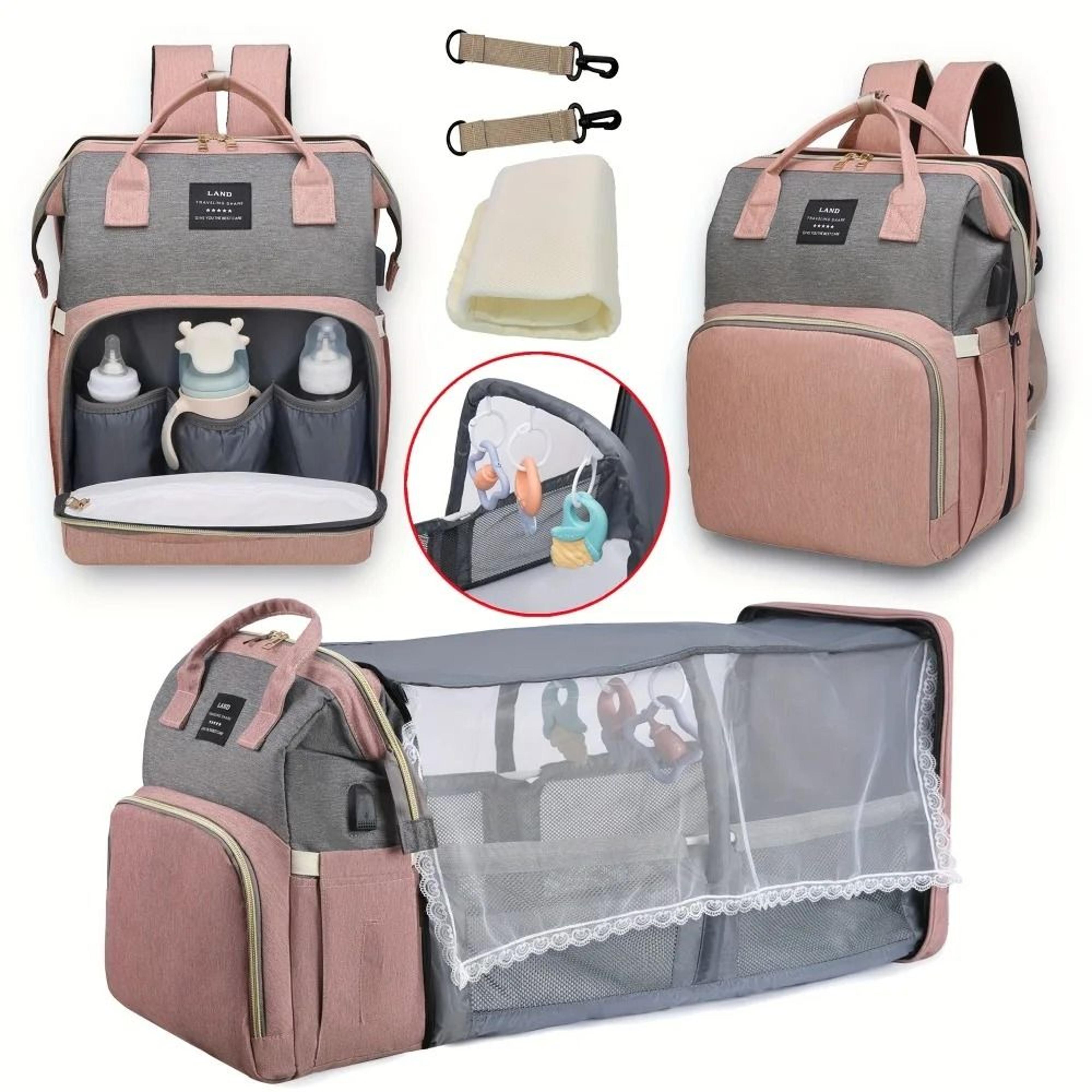 lightweight diaper bag backpack with folding crib travel bed
