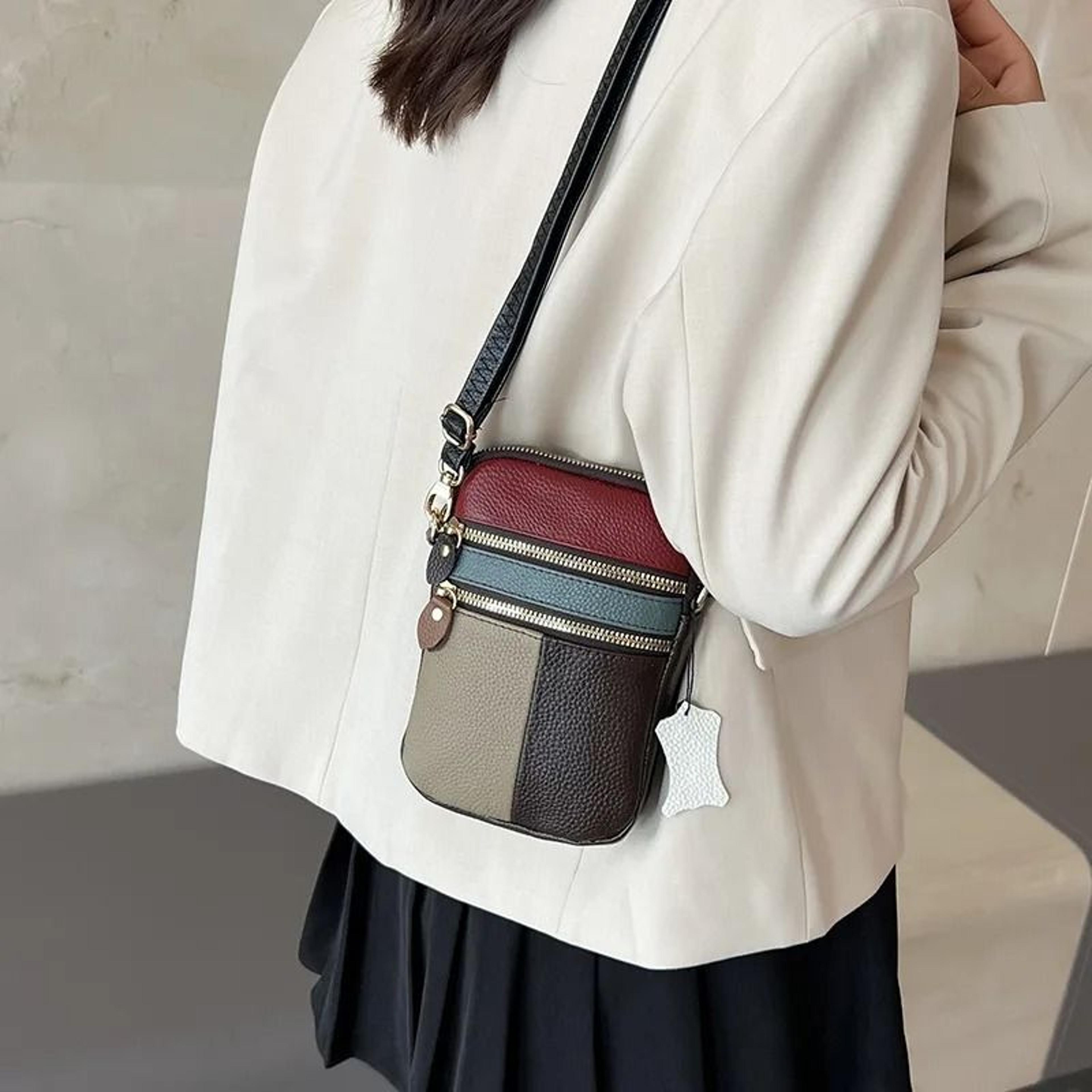 Soft Leather Womens Mini Shoulder Bag Multi Zipper Phone Crossbody Purse 3