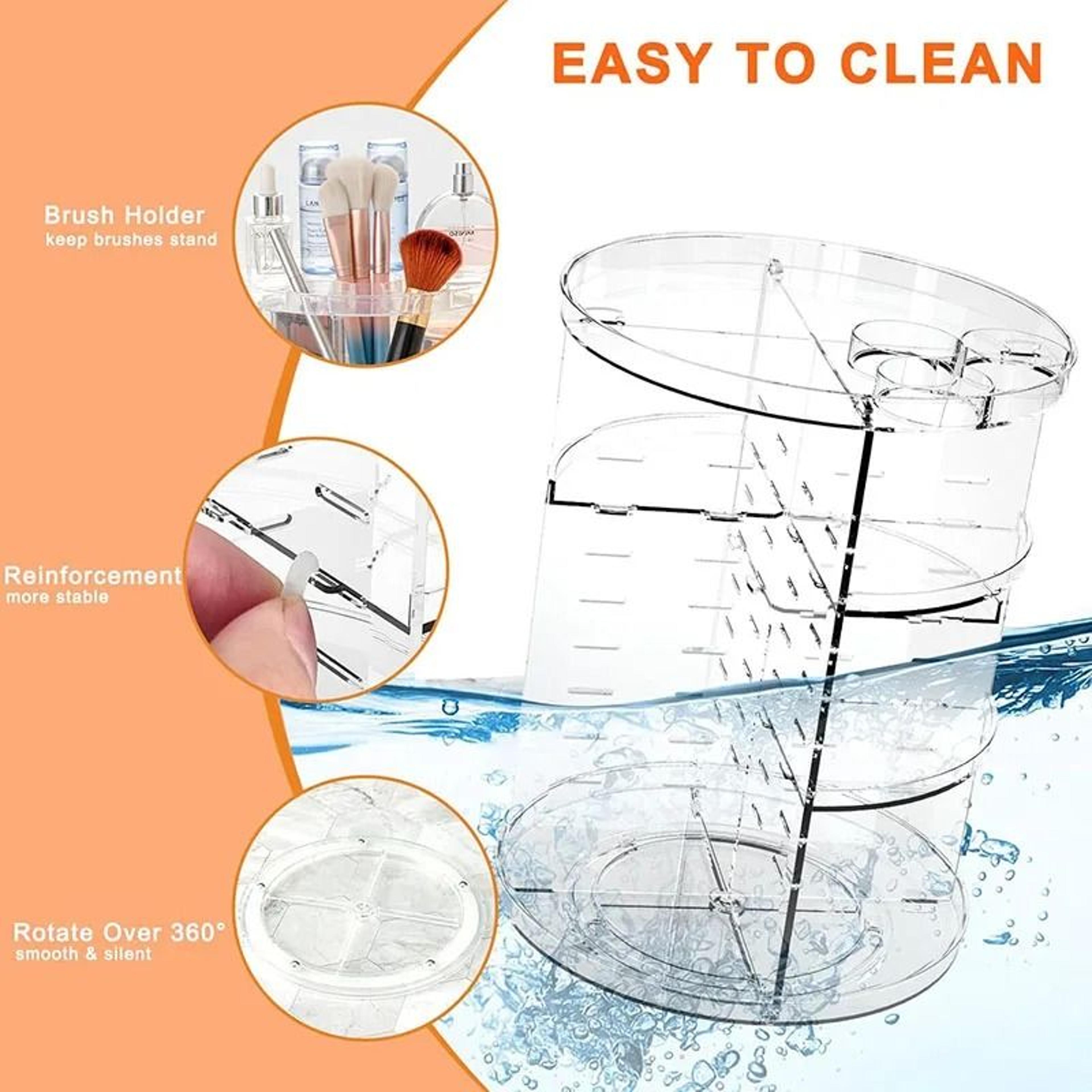 Rotating Makeup Organizer Carousel With Brush Holder And Perfume Tray 3