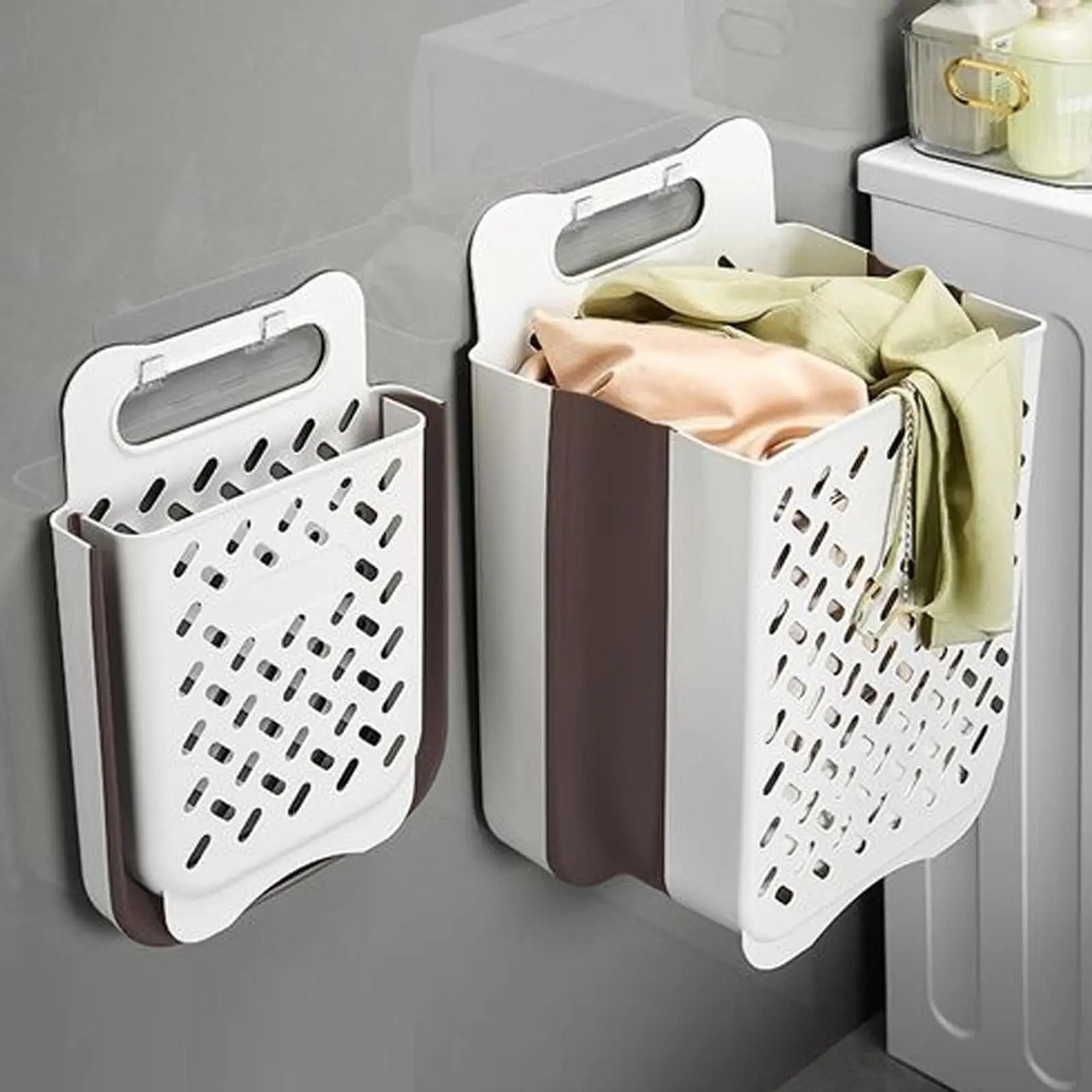 Large Folding Laundry Hamper Wall Hanging Fabric Storage Basket 0