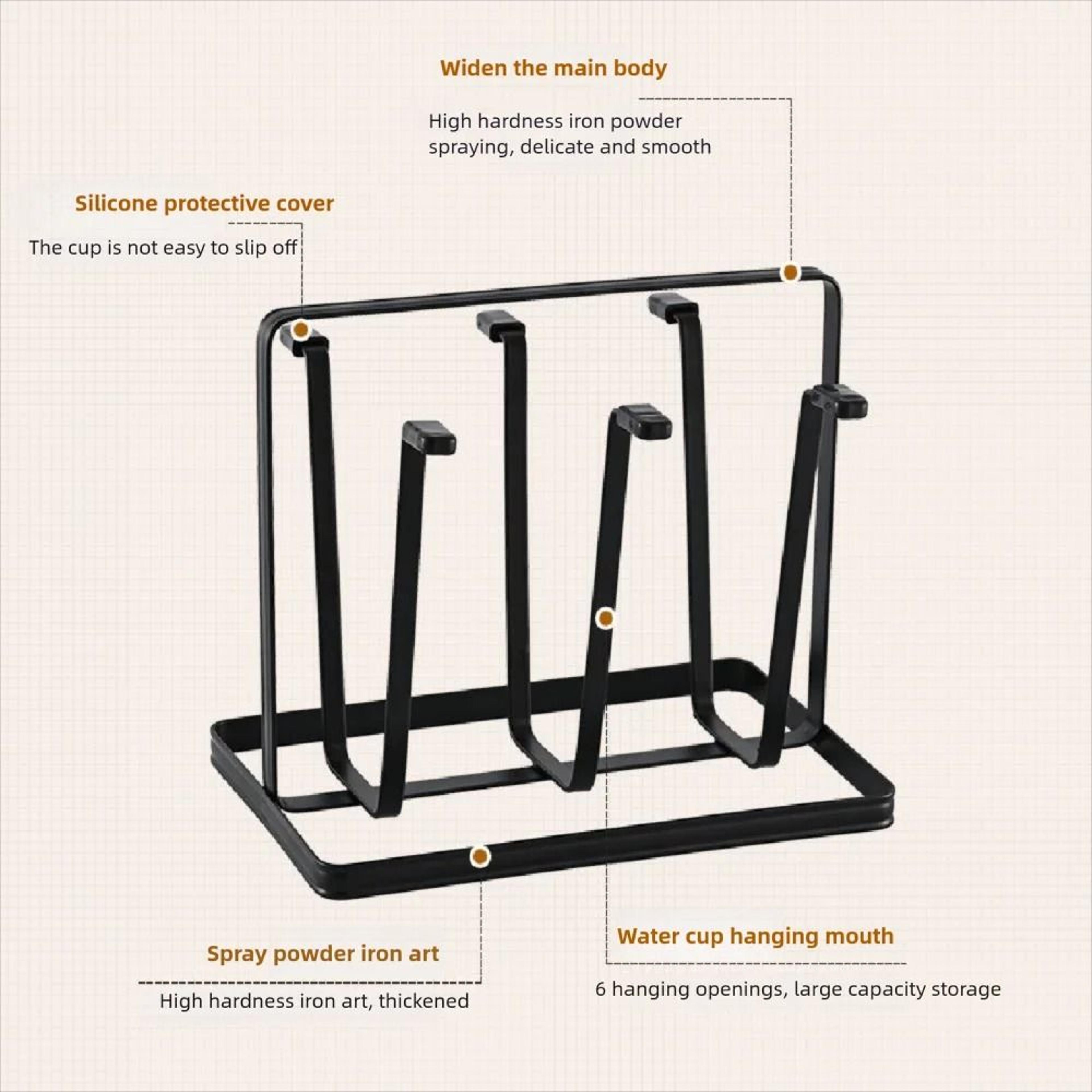 6 Cup Glass Drying Rack Non Slip Mug And Bottle Organizer 8