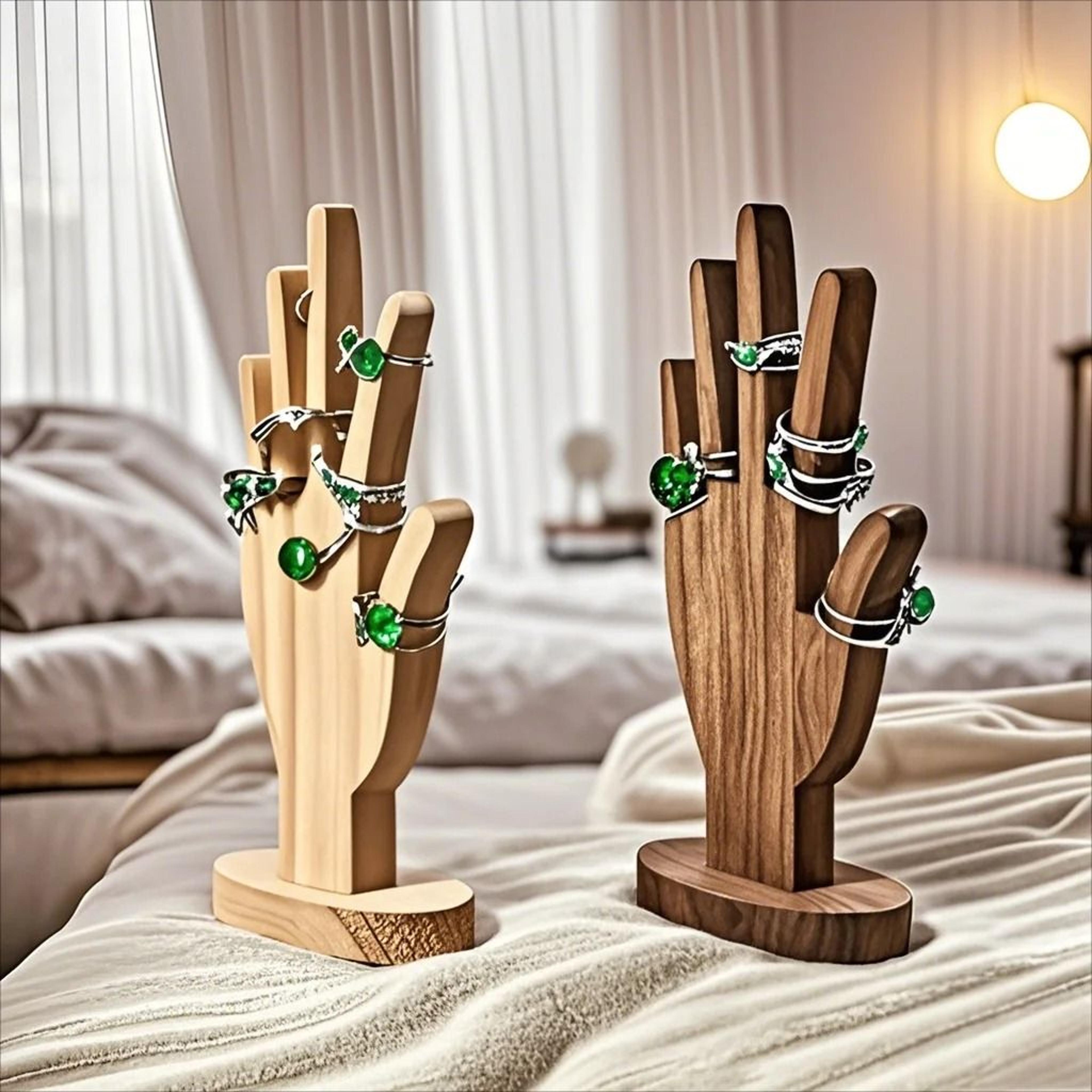 Hand Jewelry Display Stand Wooden Ring And Bracelet Holder 2