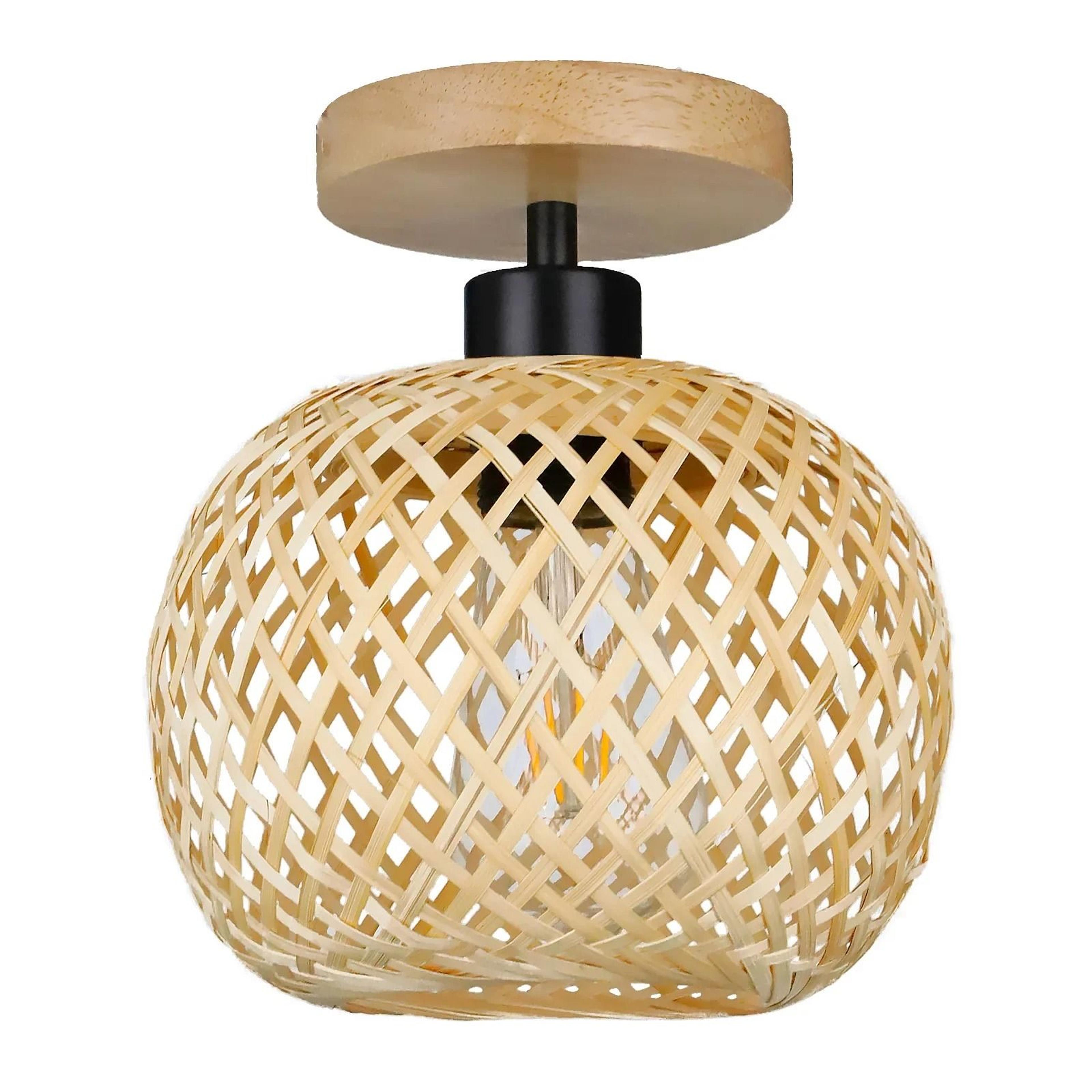 retro bamboo woven ceiling lamp e27 natural decorative light fixture