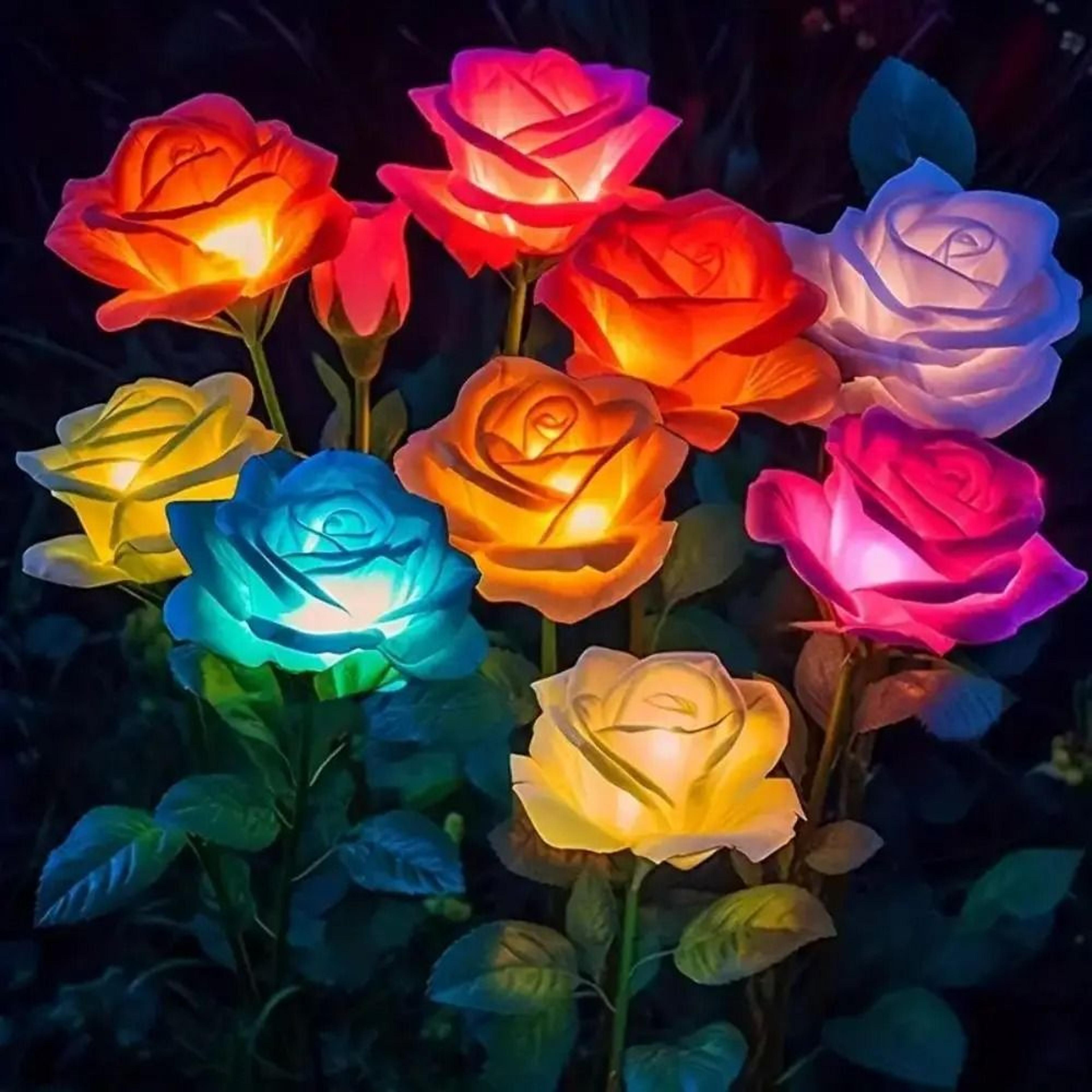 decorative solar rose garden lights 5 head led flower lawn lamp