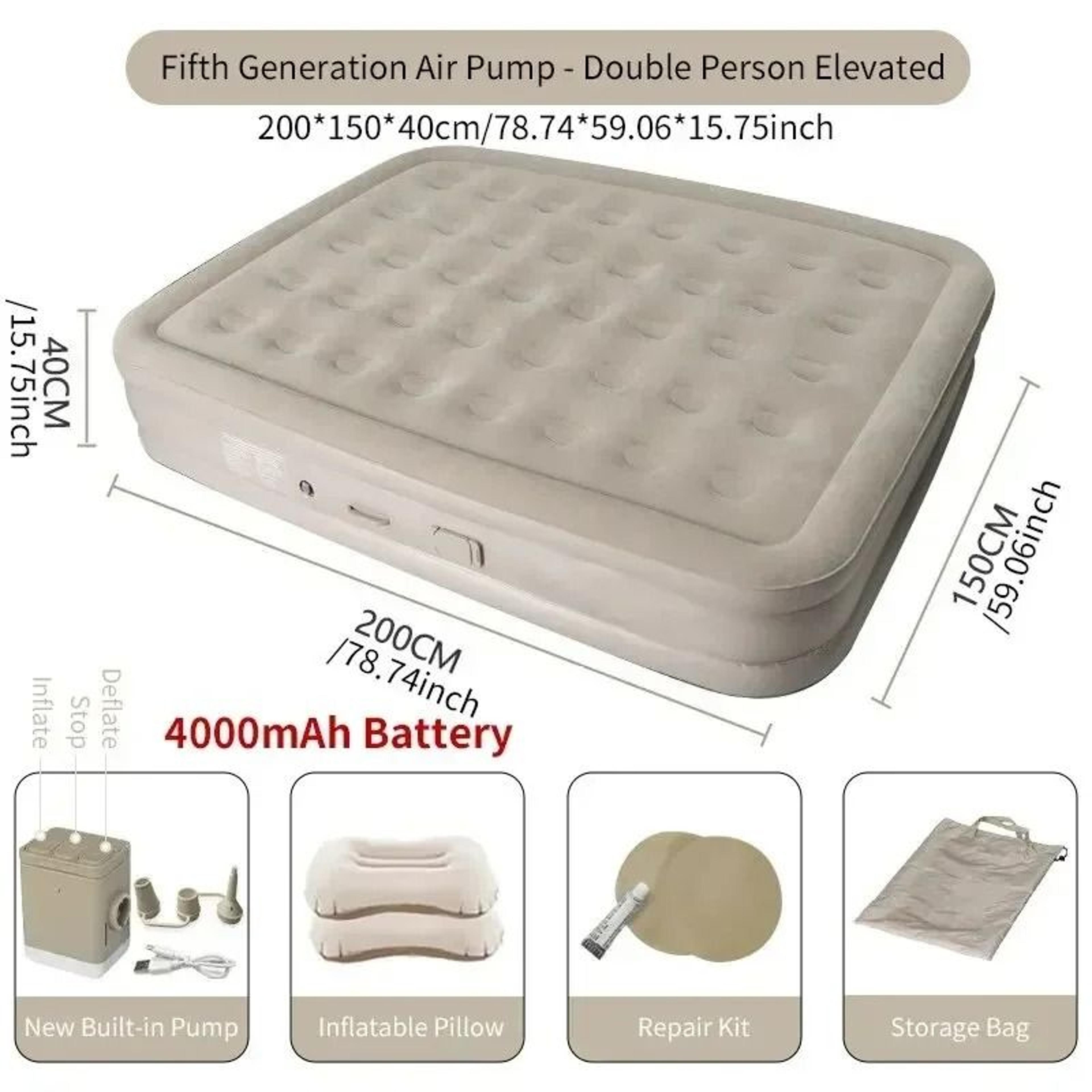 Self Inflating Camping Air Mattress Portable Double Inflatable Sleeping Pad With Built In Pump 4