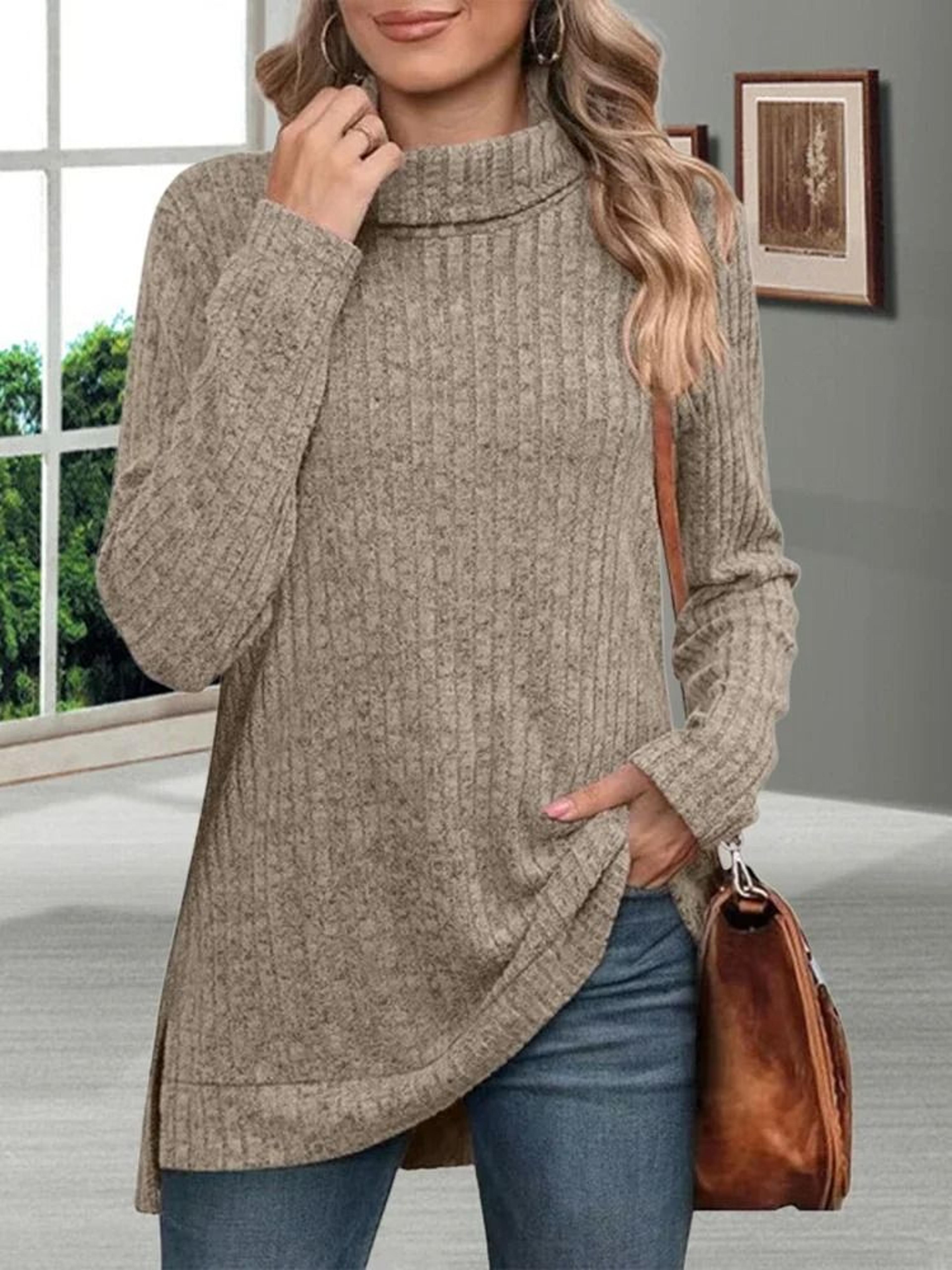 Womens Striped Turtleneck Sweater Thick Loose Knit Pullover Warm Long Sleeve Autumn Winter Top 11