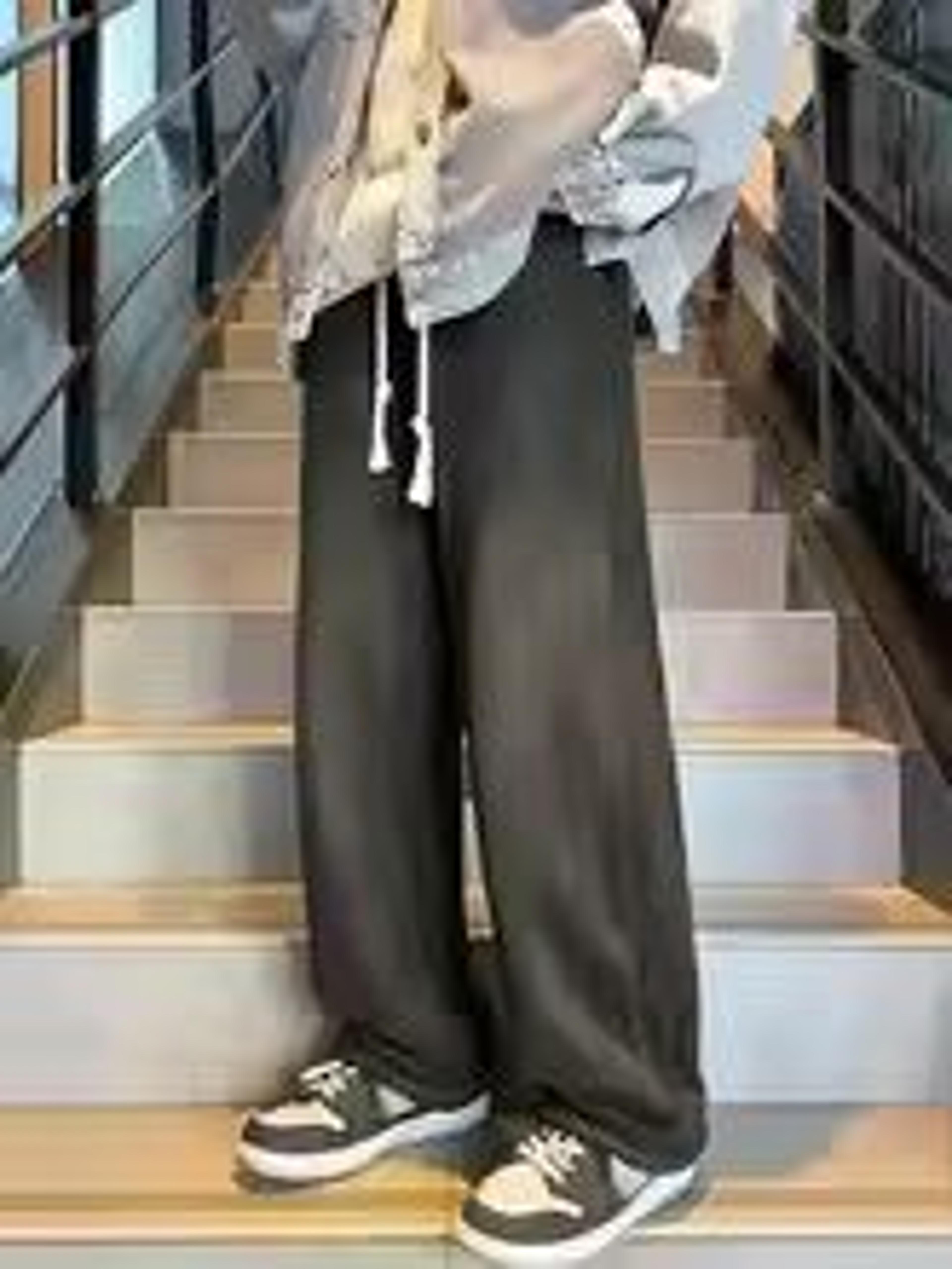 Womens Suede Wide Leg Pants Korean Style Straight Leg Casual Trousers Thick Autumn Winter Fashion P 7