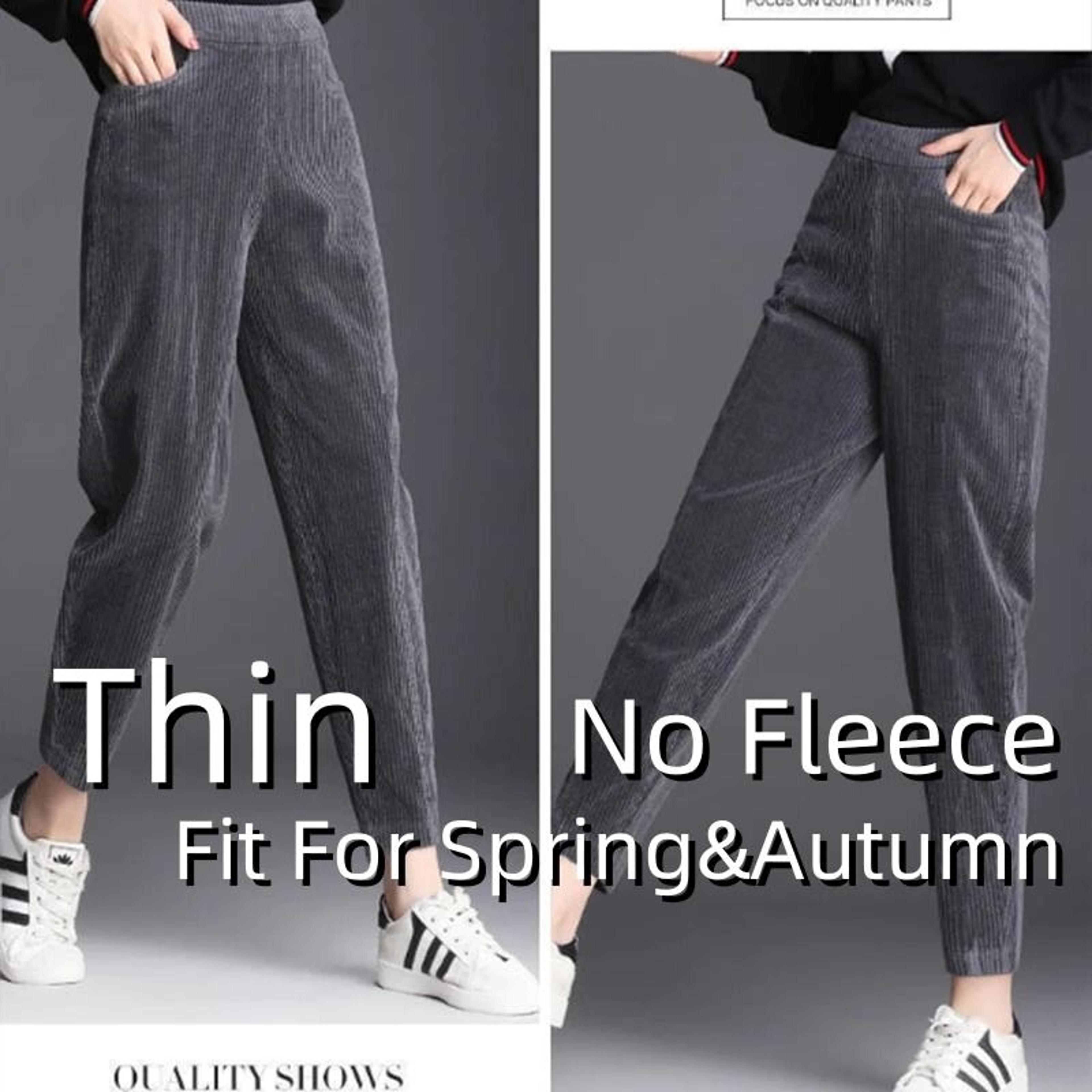 Womens High Waist Fleece Pants Elegant Corduroy Leggings Warm Winter Pencil Trousers 6