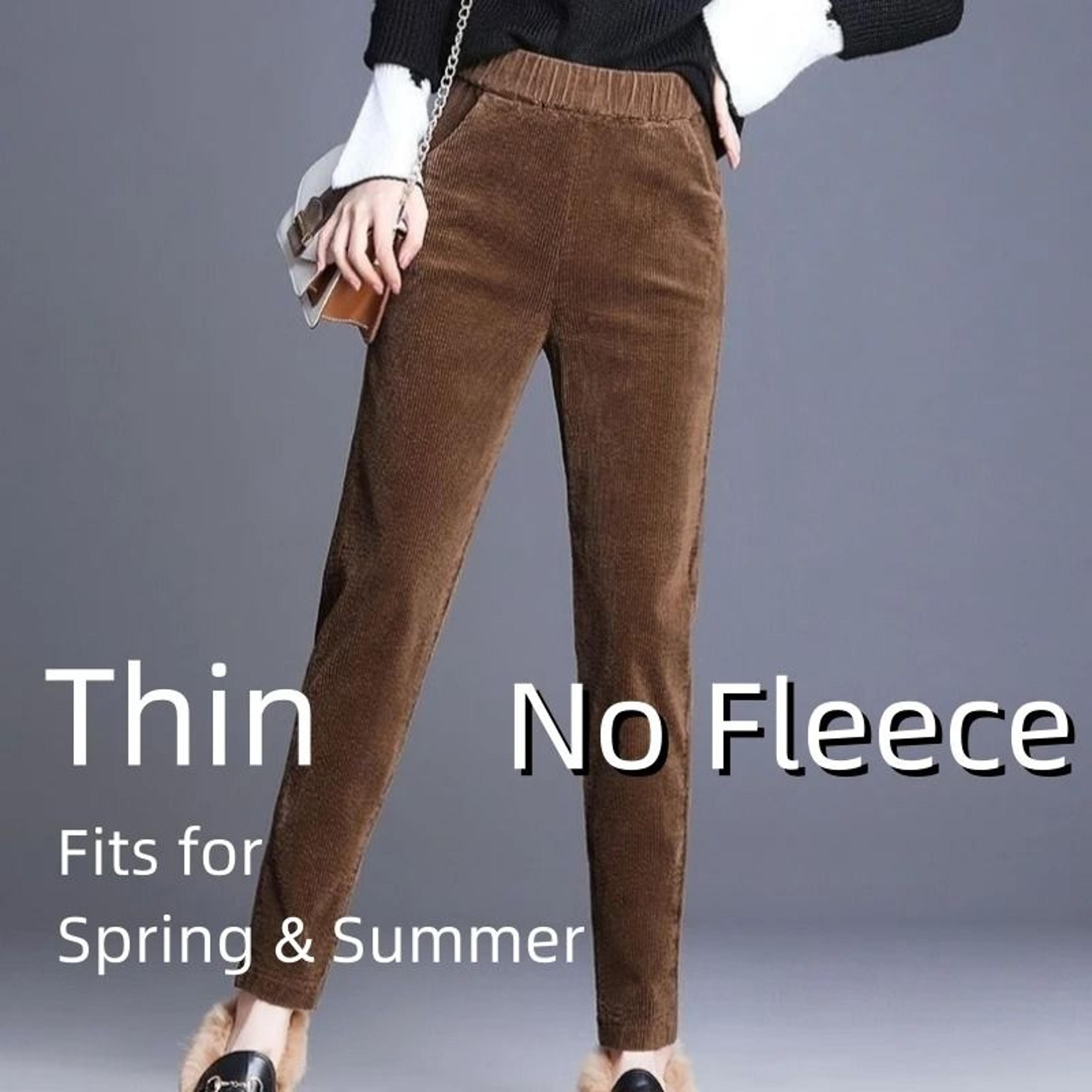 Womens High Waist Fleece Pants Elegant Corduroy Leggings Warm Winter Pencil Trousers 8