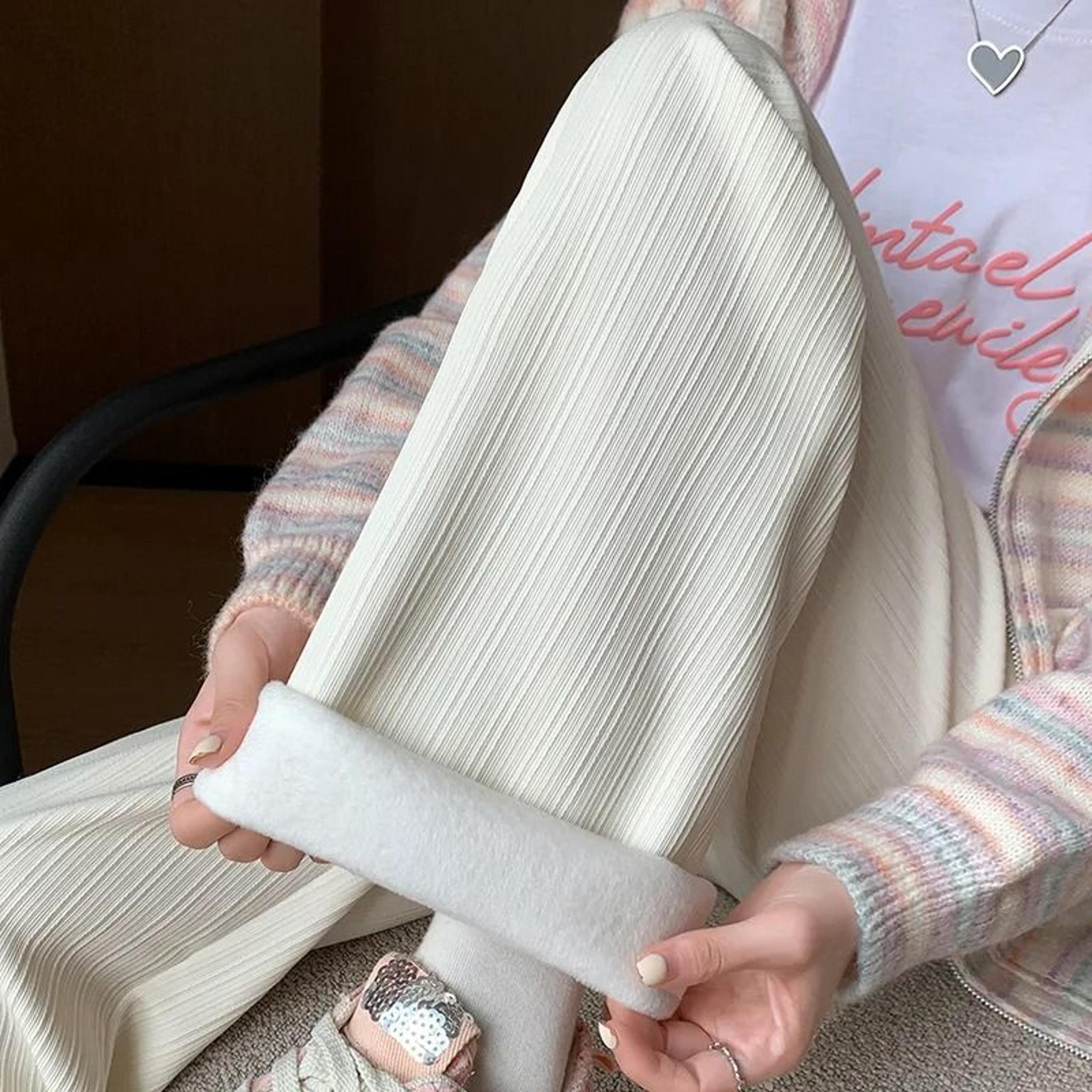 Womens Fleece Lined Wide Leg Pants Cozy High Waist Winter Pants Thick Casual Straight Leg Trousers 6
