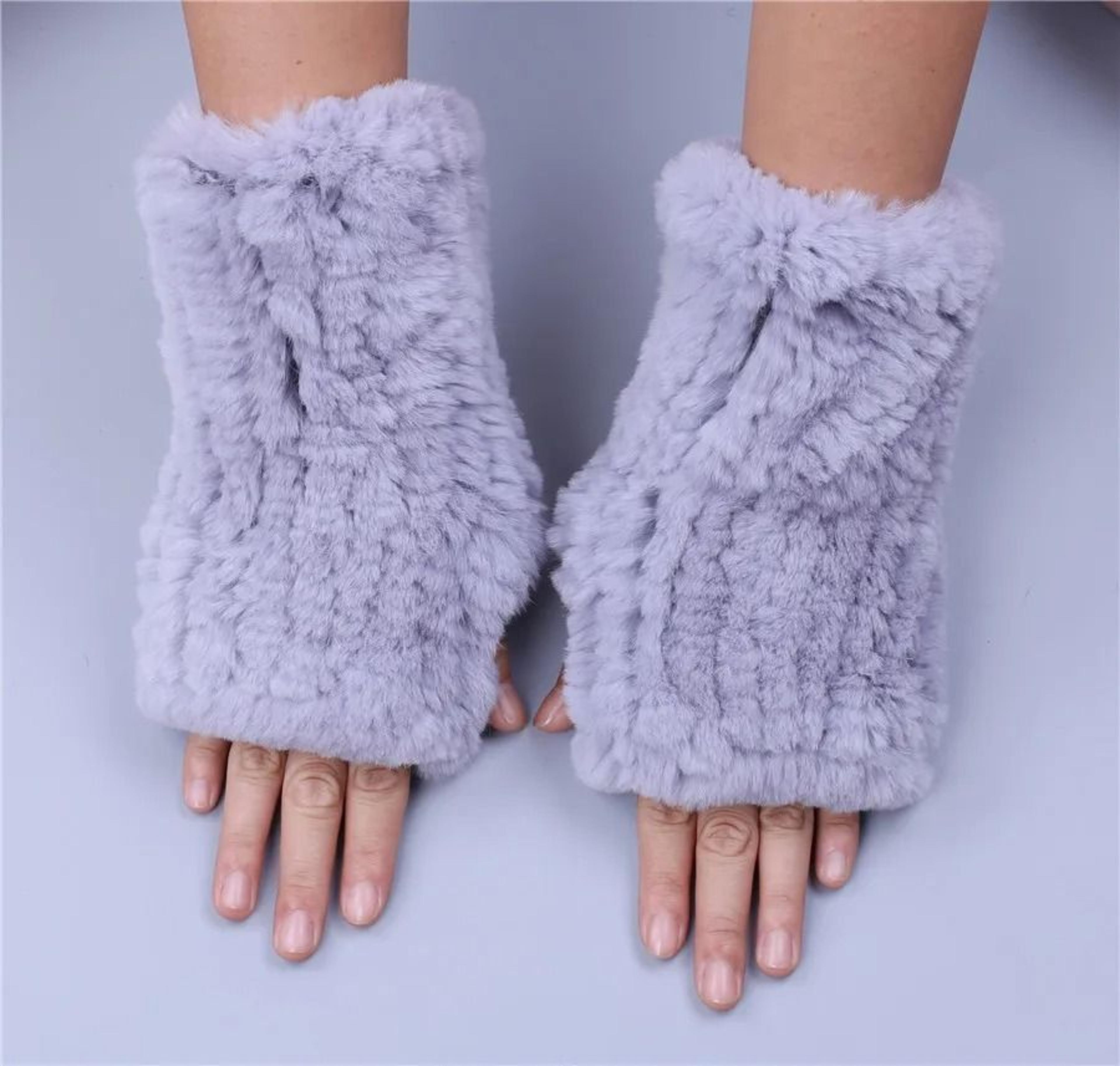 Luxury Rex Rabbit Fur Fingerless Gloves Fluffy Womens Winter Wrist Warmers 8