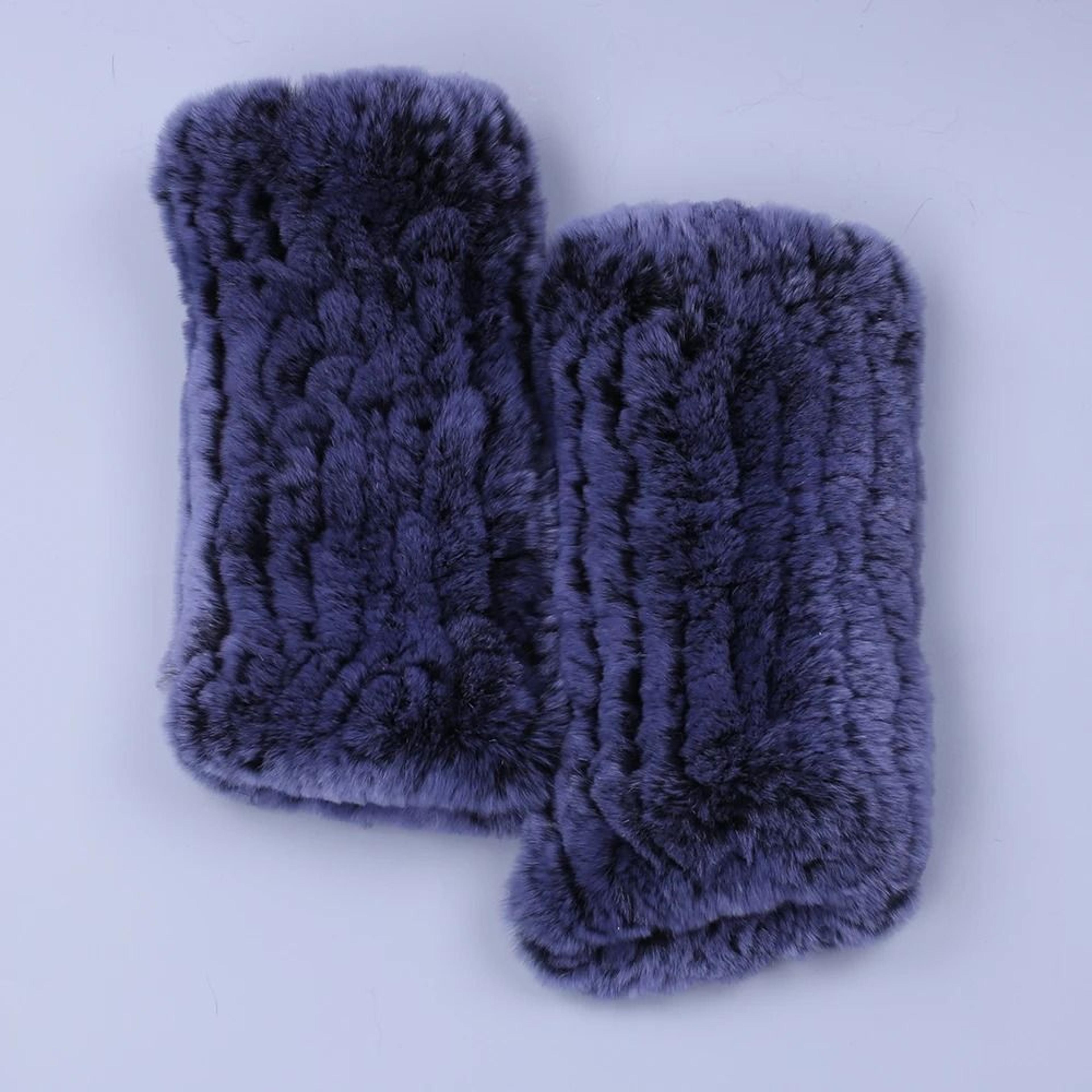 Luxury Rex Rabbit Fur Fingerless Gloves Fluffy Womens Winter Wrist Warmers 16