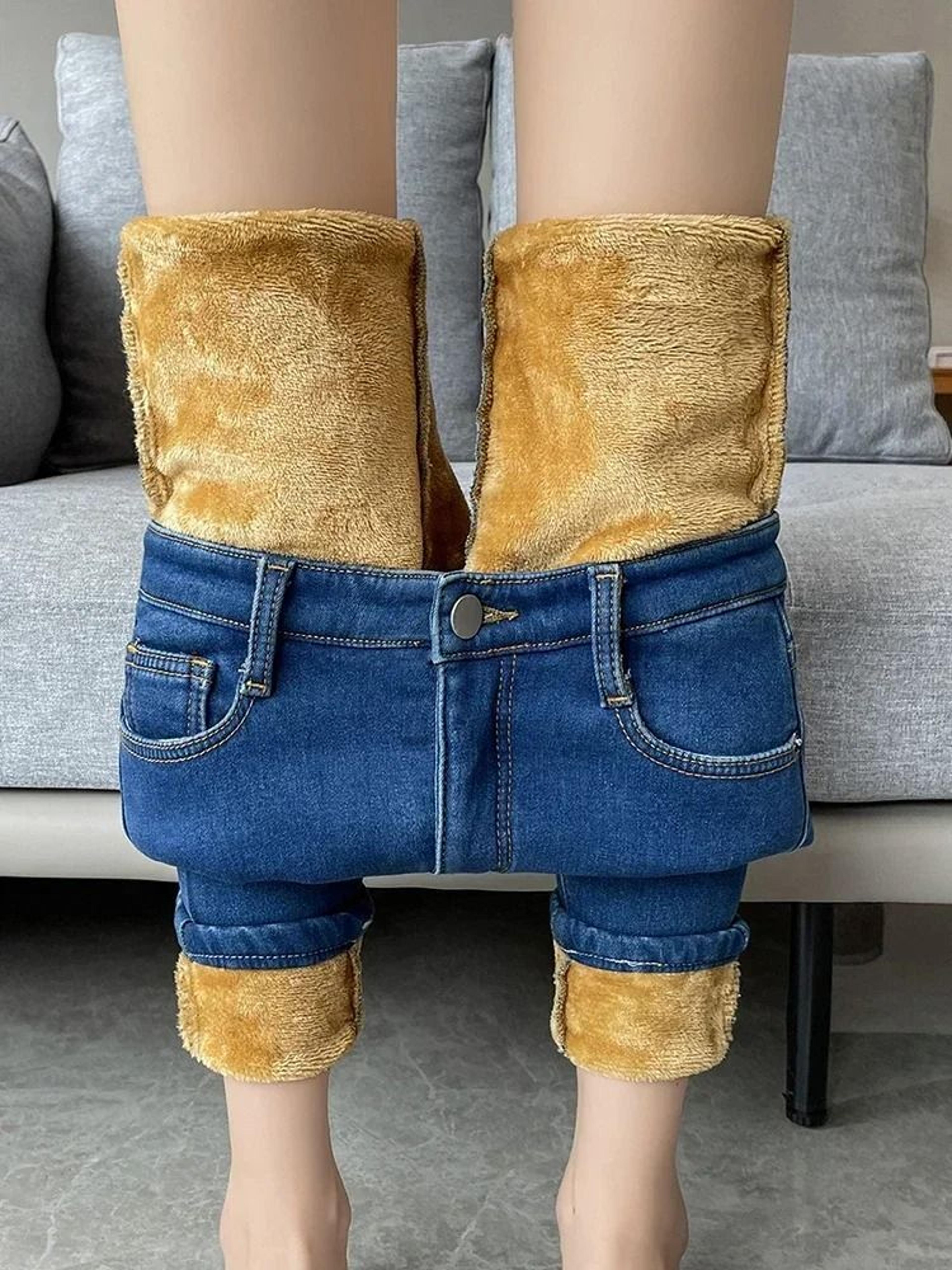 Womens Fleece Lined High Waist Jeans Warm Stretch Winter Skinny Pants 4