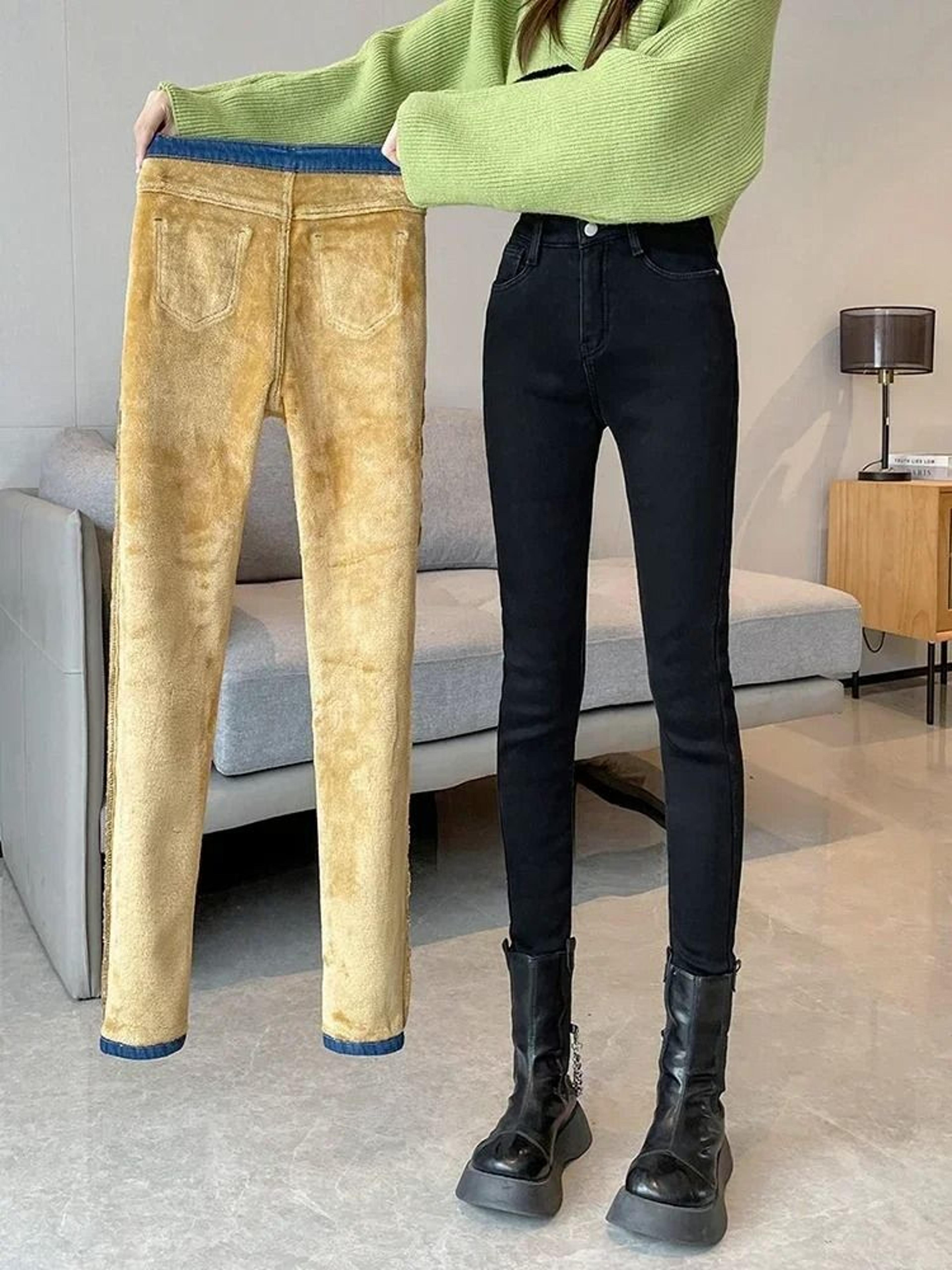 Womens Fleece Lined High Waist Jeans Warm Stretch Winter Skinny Pants 6