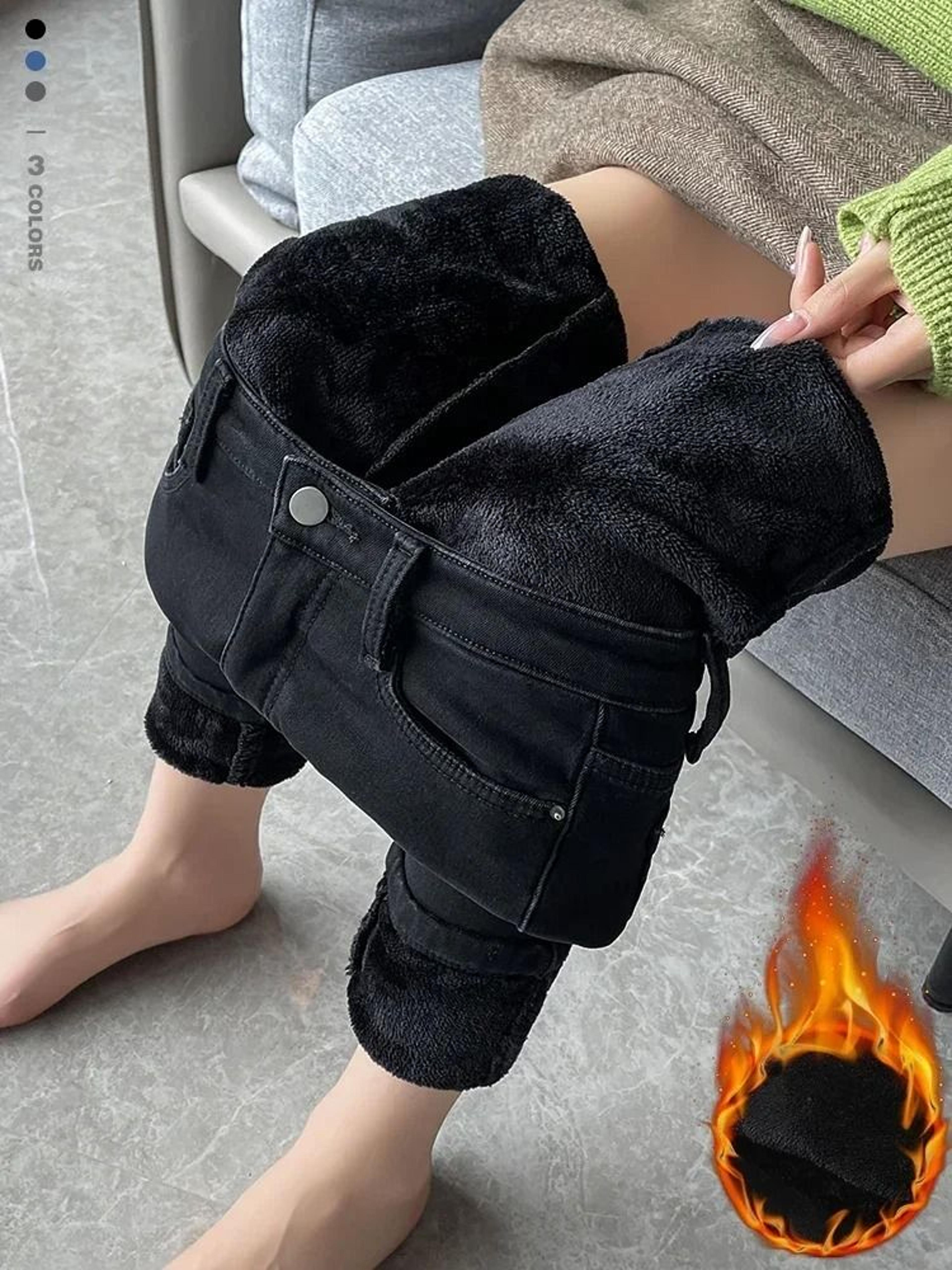 Womens Fleece Lined High Waist Jeans Warm Stretch Winter Skinny Pants 8