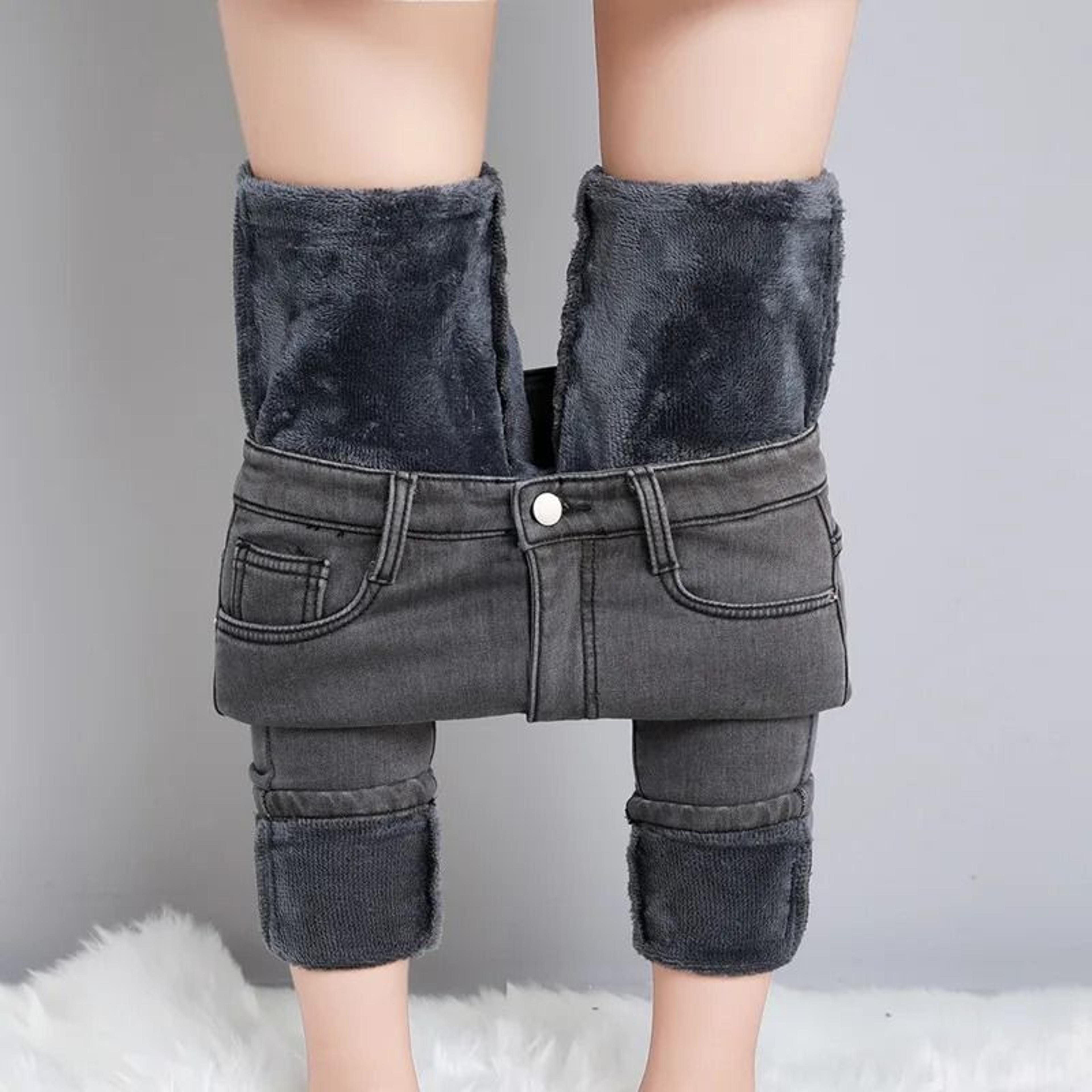 Womens Fleece Lined Thermal Jeans Warm Stretch Skinny Winter Denim Pants 5
