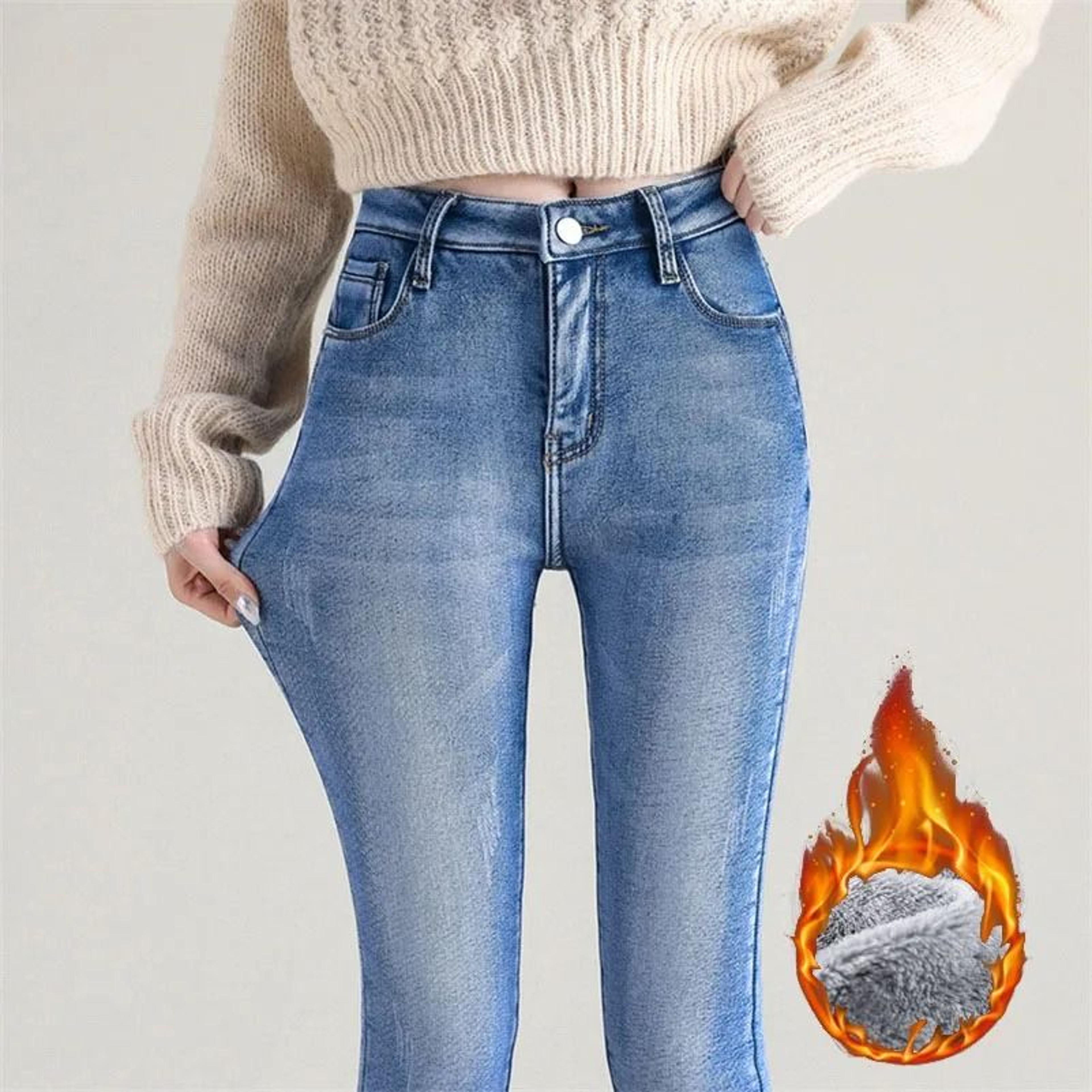 Womens Fleece Lined Thermal Jeans Warm Stretch Skinny Winter Denim Pants 1