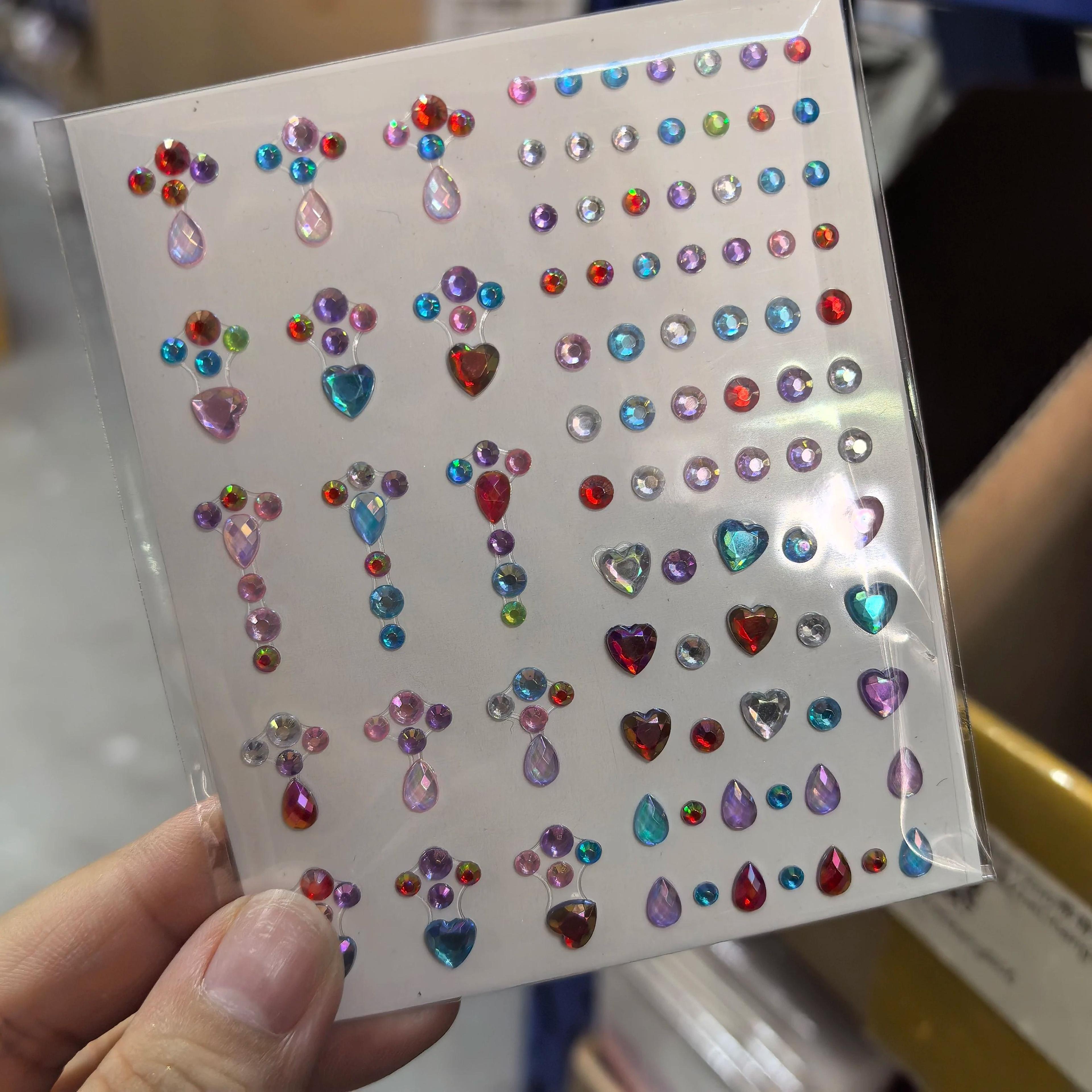 StarGlow Face Gem Stickers Laser Sparkle Rhinestone Face Stickers Stars Heart Moon Makeup Gems 10