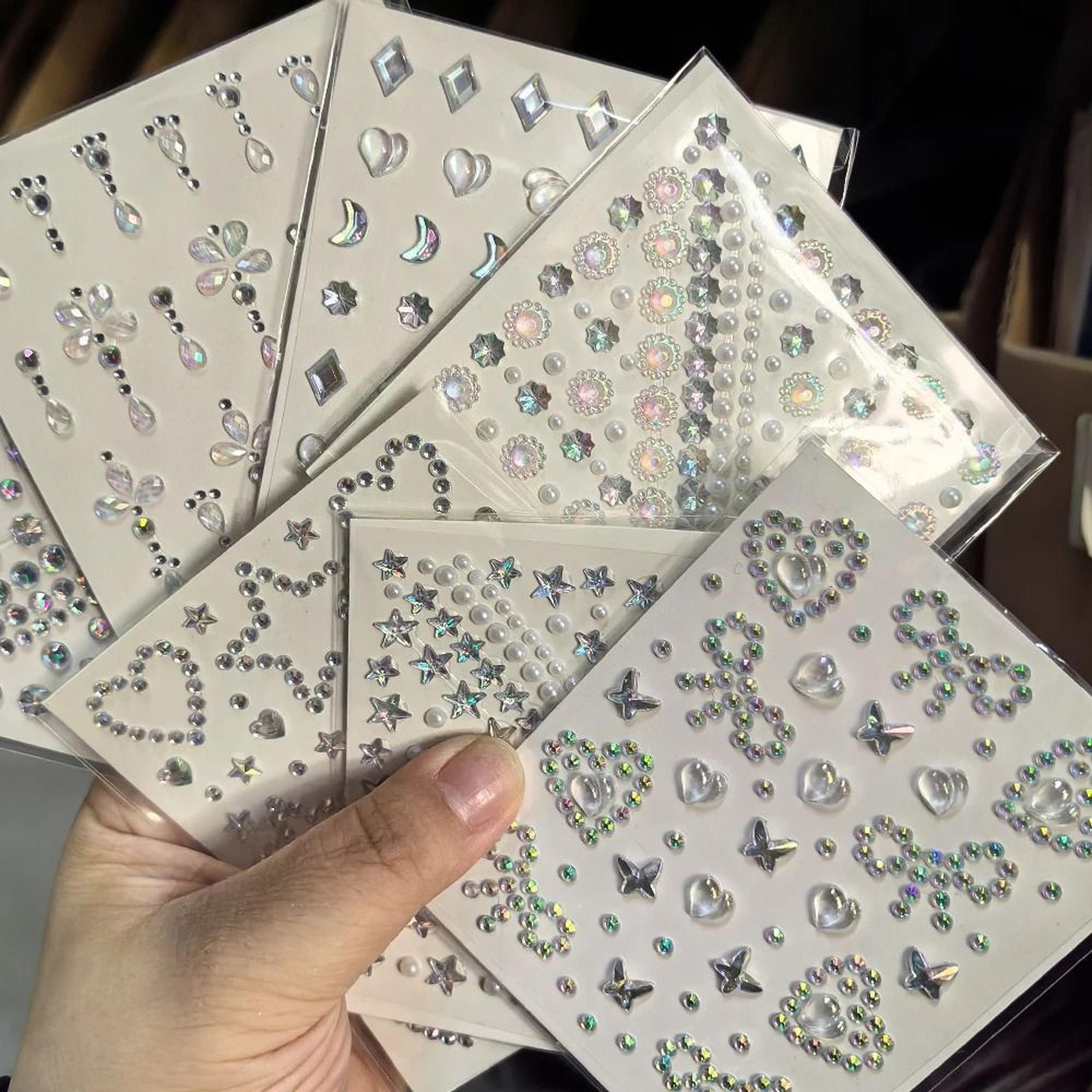 StarGlow Face Gem Stickers Laser Sparkle Rhinestone Face Stickers Stars Heart Moon Makeup Gems 16