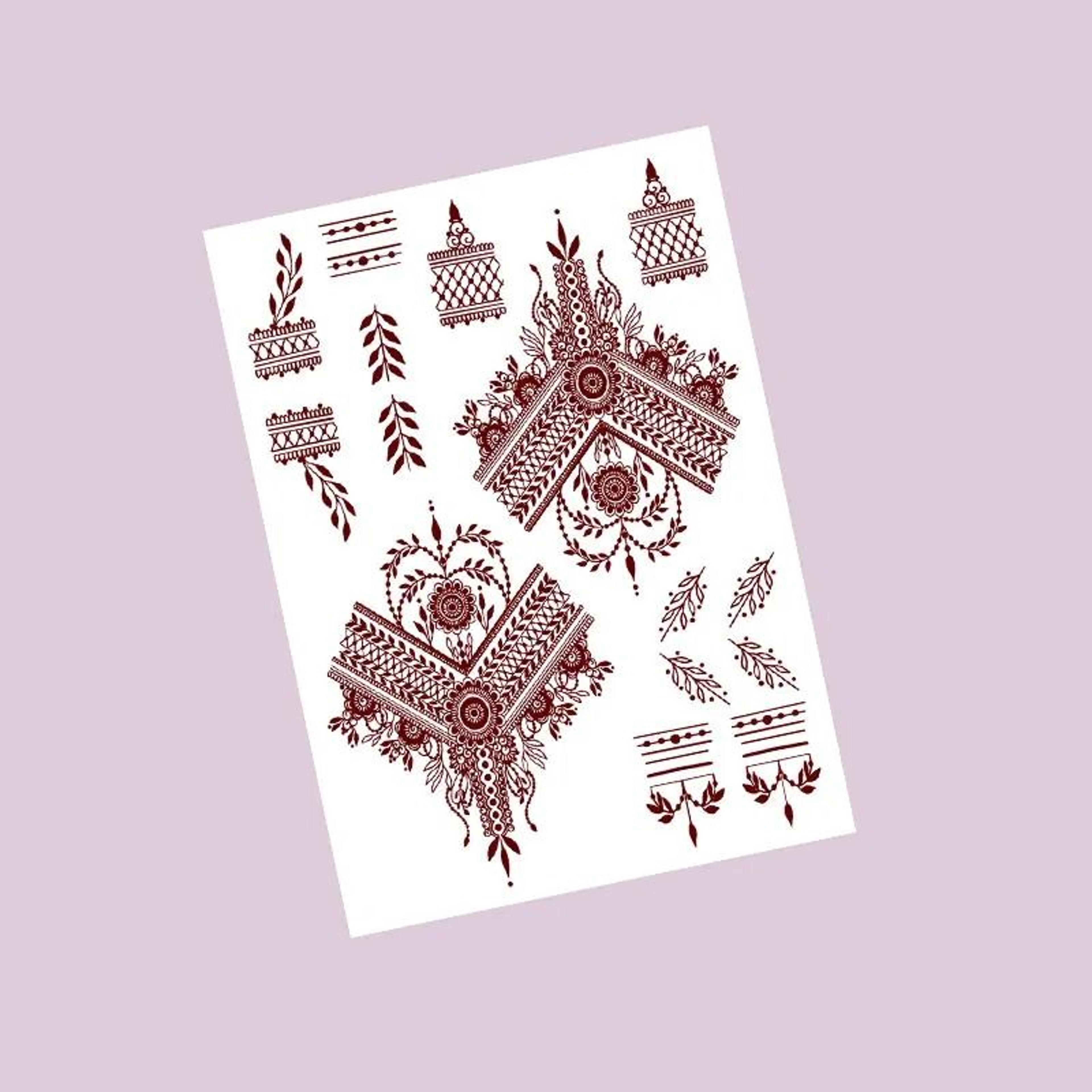 ElegantBloom Henna Tattoo Stickers Brown Temporary Mehndi Tattoos Floral Hand And Foot Body Art 5