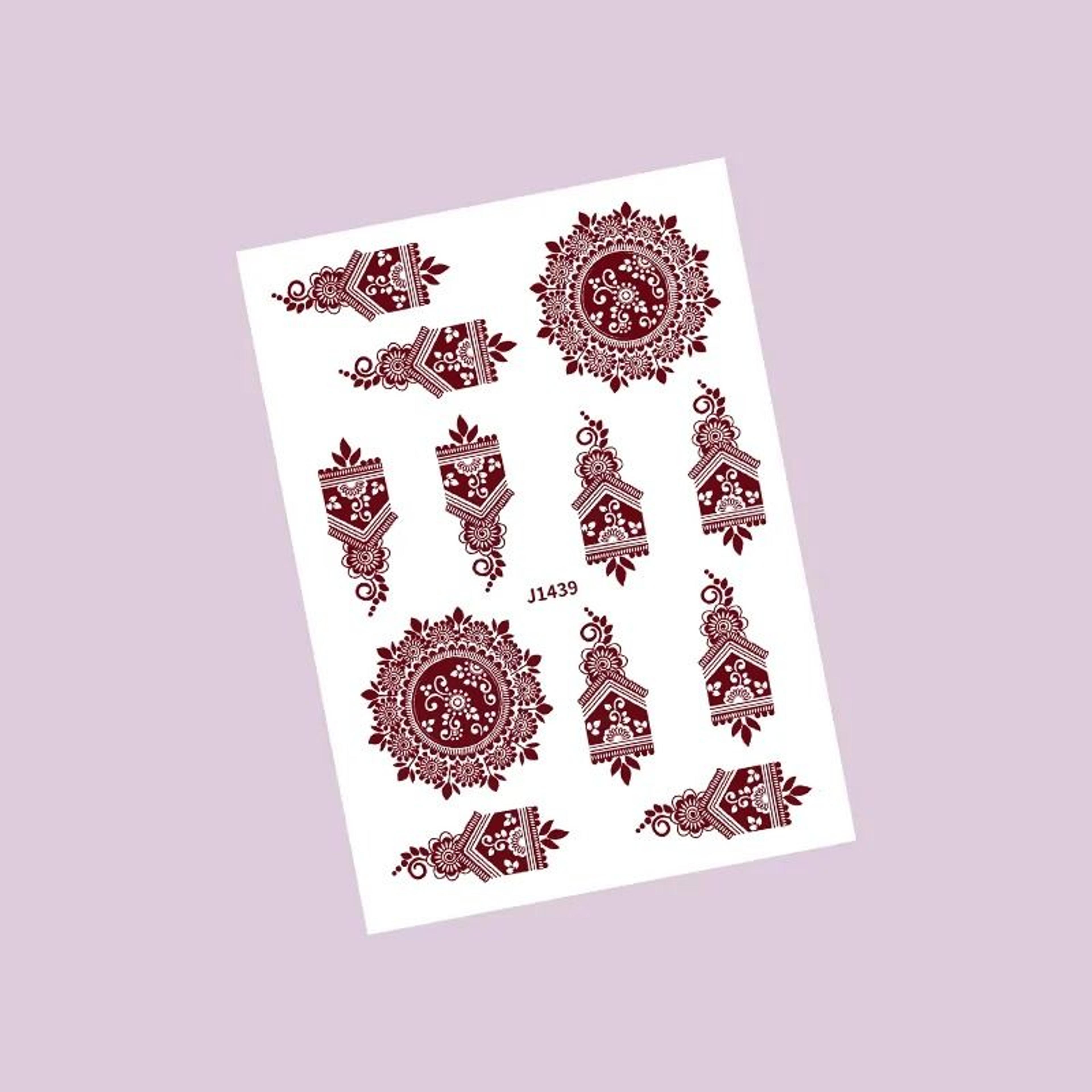 ElegantBloom Henna Tattoo Stickers Brown Temporary Mehndi Tattoos Floral Hand And Foot Body Art 11