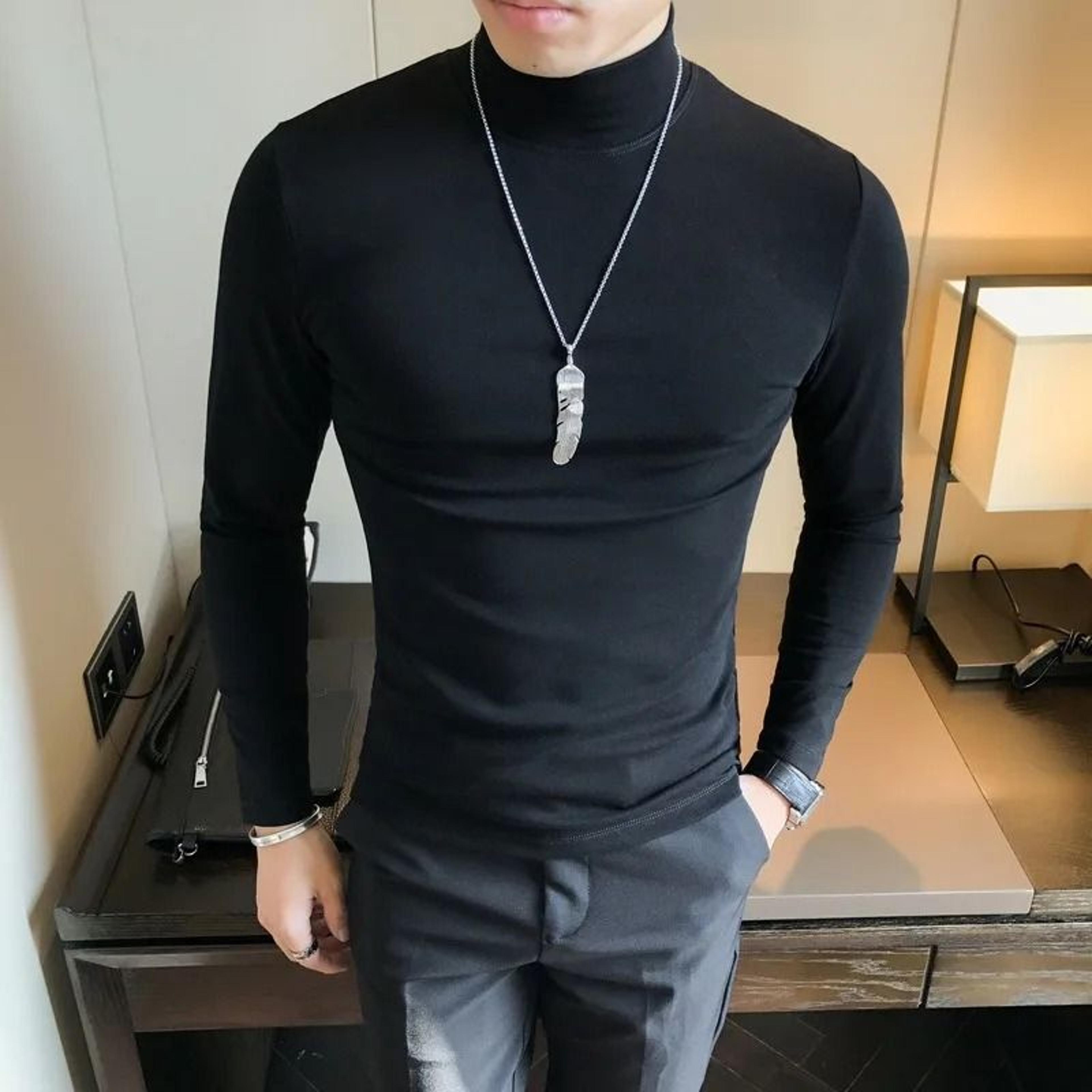 Mens Slim Fit Turtleneck Shirt Long Sleeve Stretch Base Layer Pullover 1