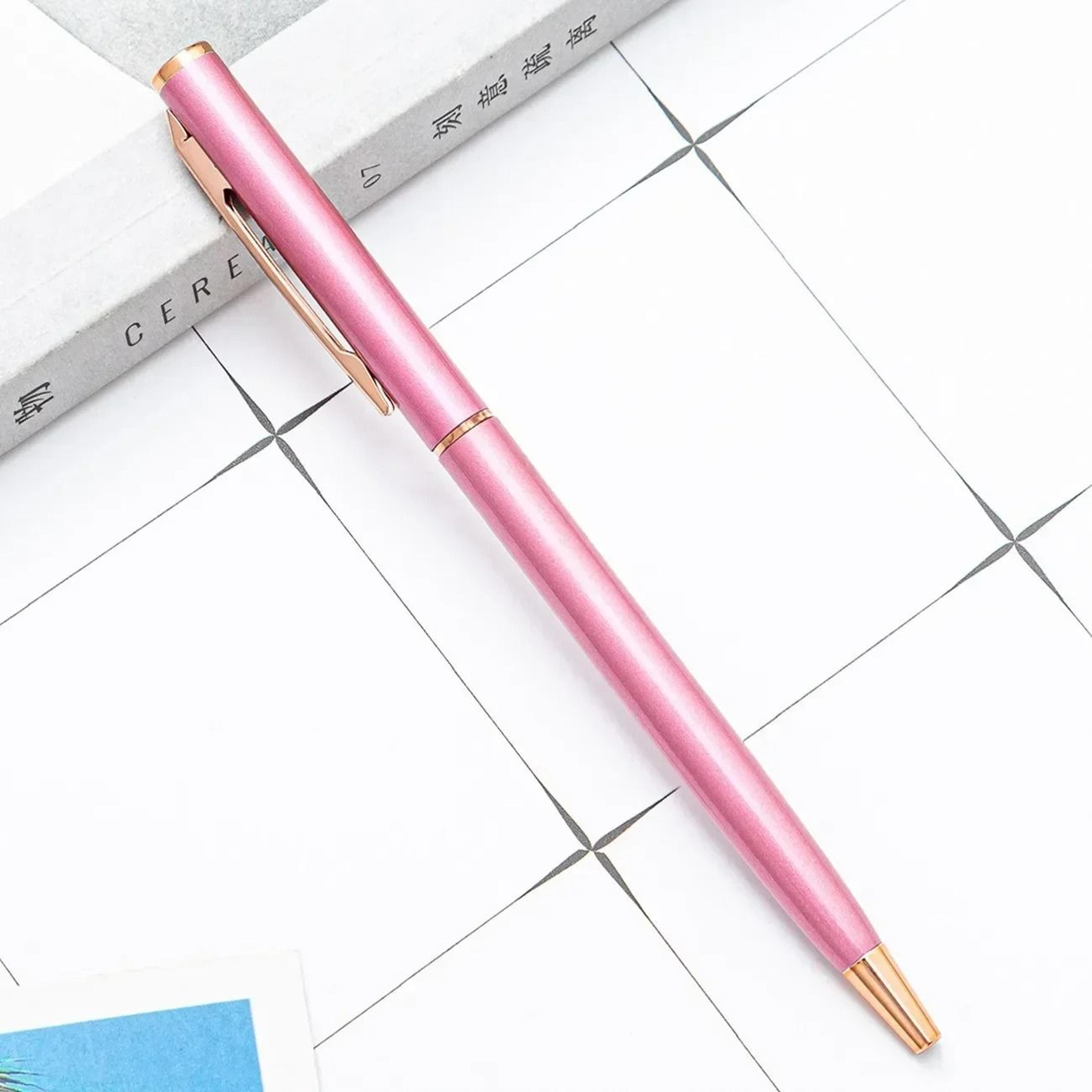 Rose Gold Custom Engraved Ballpoint Pens Slim Metal Personalized Logo Pens Bulk Set 19