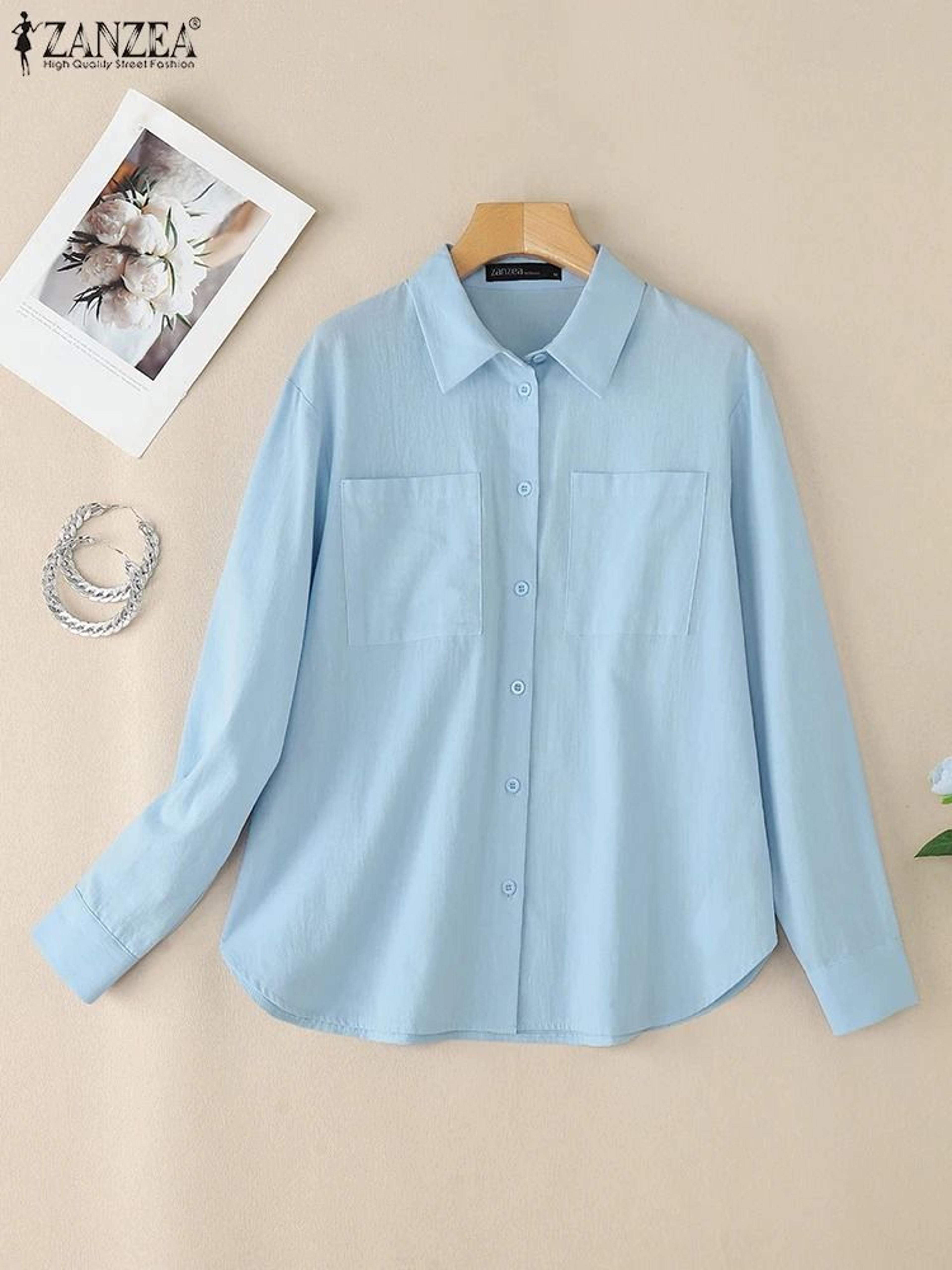 ZANZEA Womens Oversized Button Up Shirt Casual Long Sleeve Cotton Overshirt 9