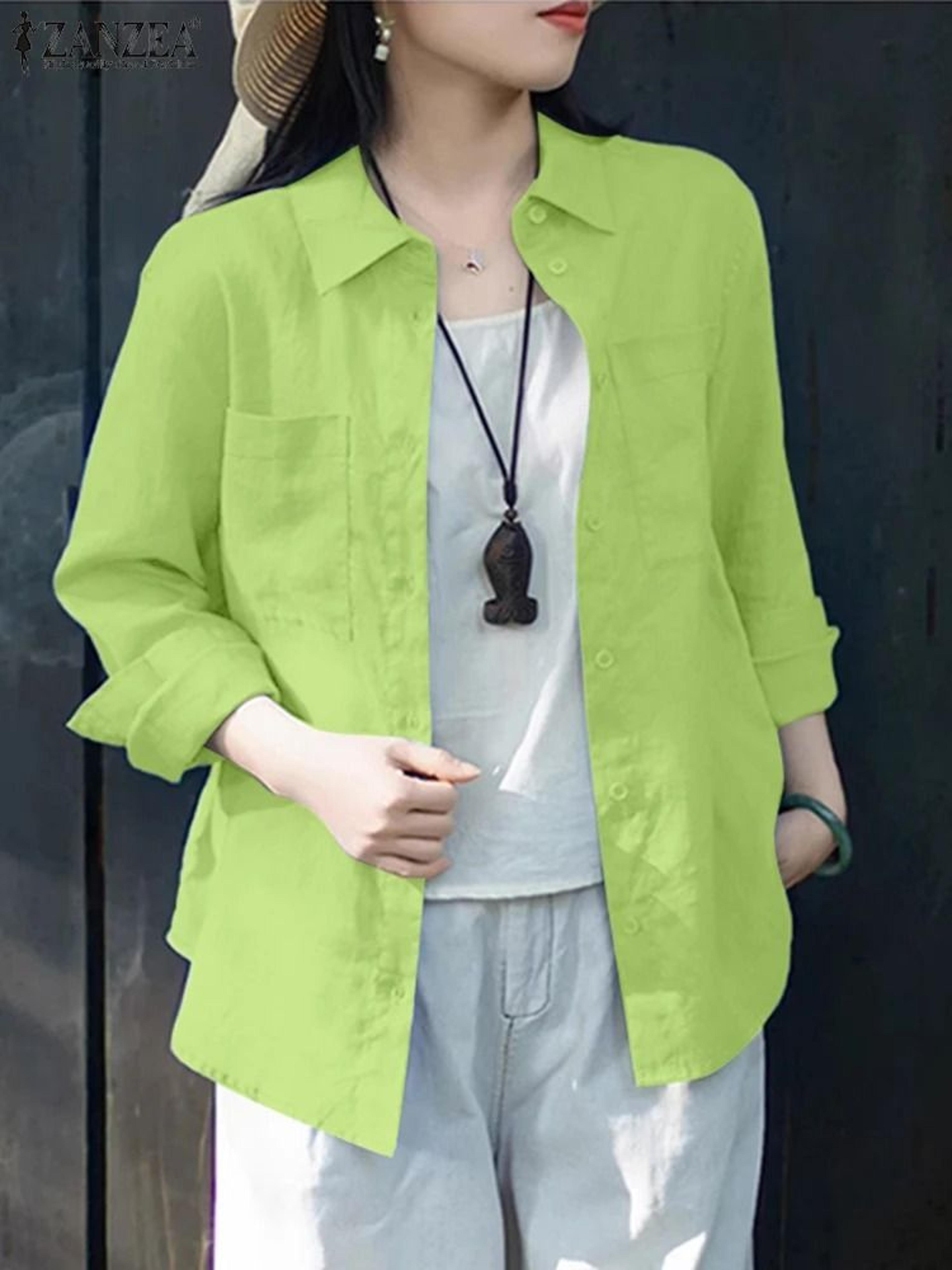 ZANZEA Womens Oversized Button Up Shirt Casual Long Sleeve Cotton Overshirt 3