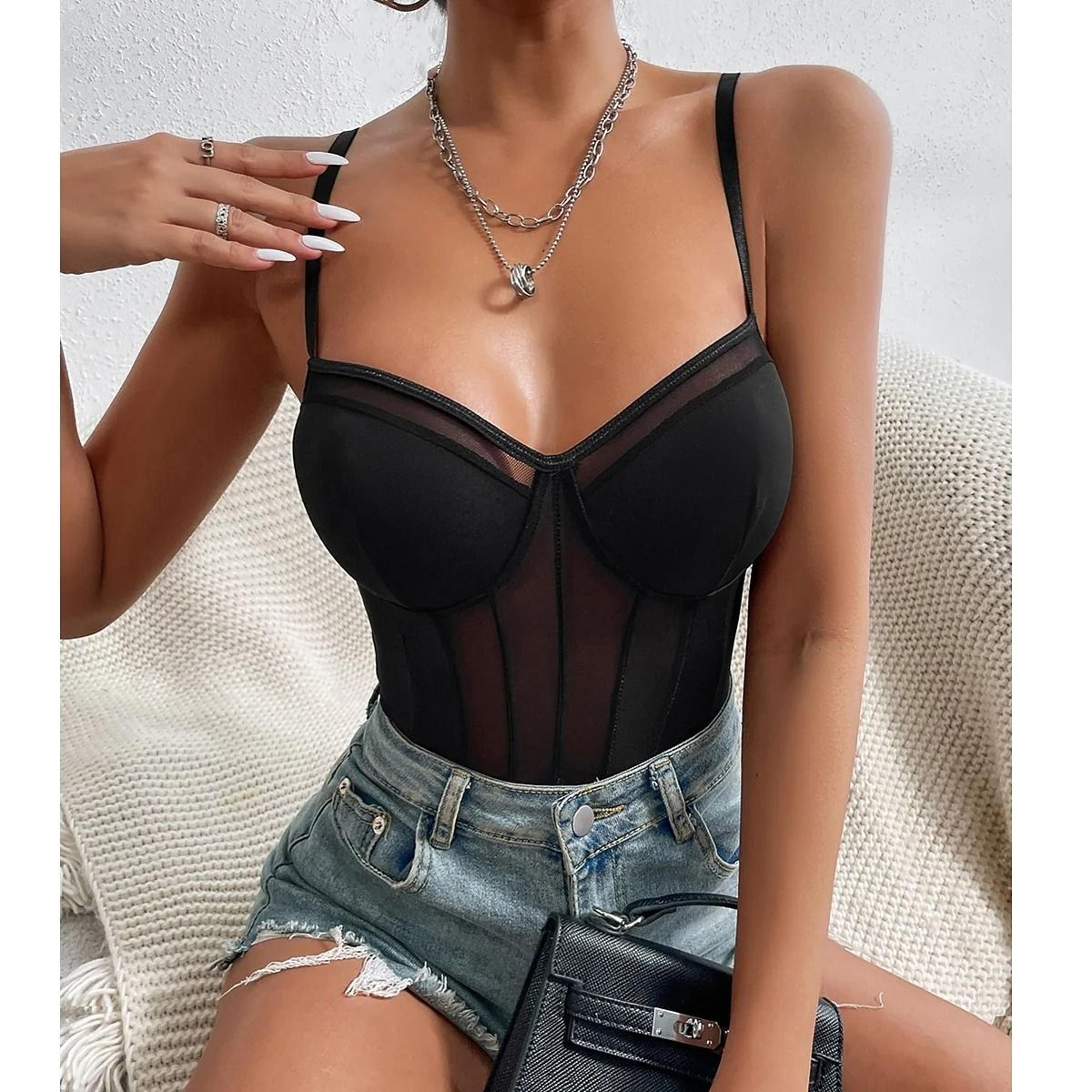Womens Deep V Neck Camisole Top Adjustable Strap Padded Bust Shaping Tank 4