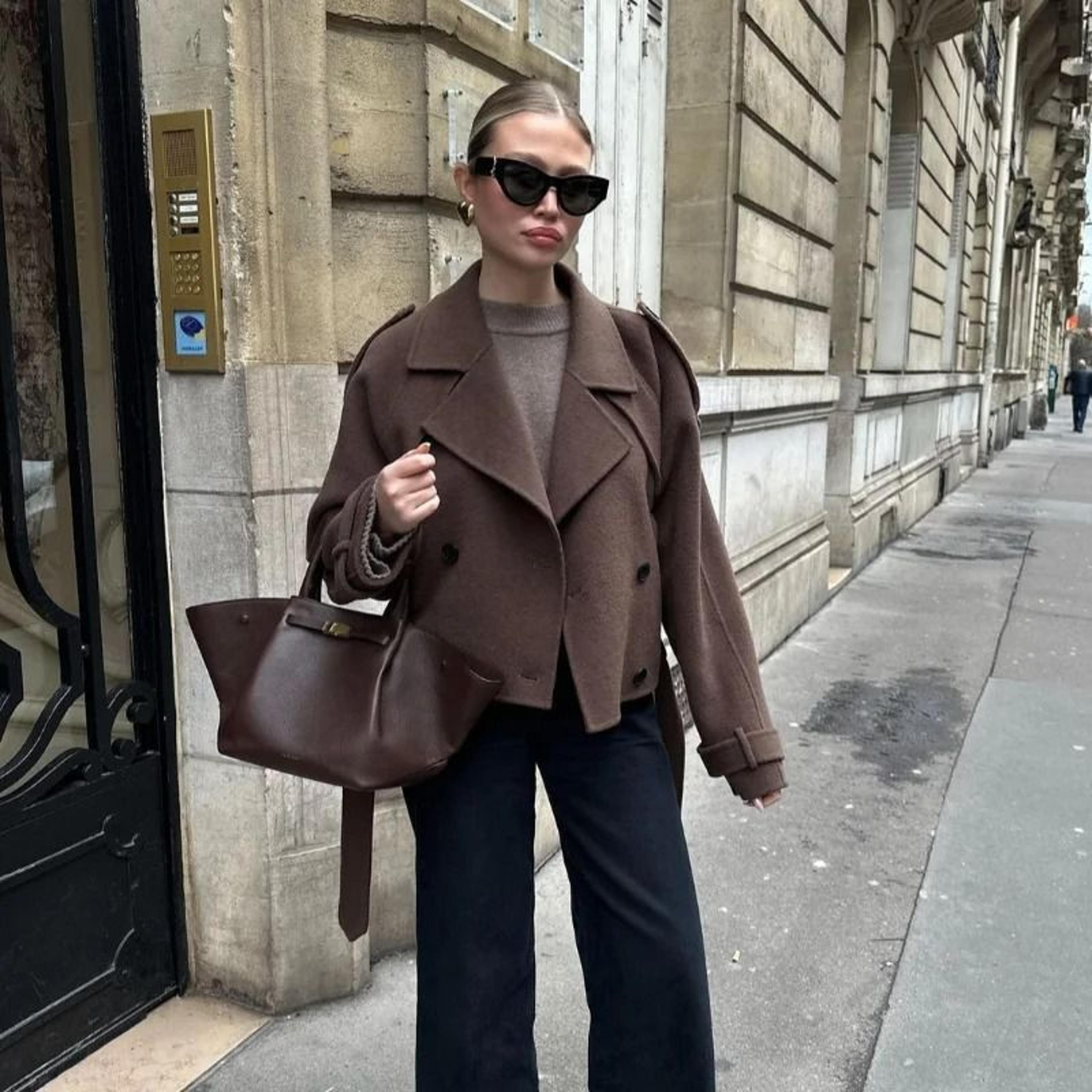 Elegant Womens Grey Belted Wool Coat Double Breasted Long Winter Peacoat 2