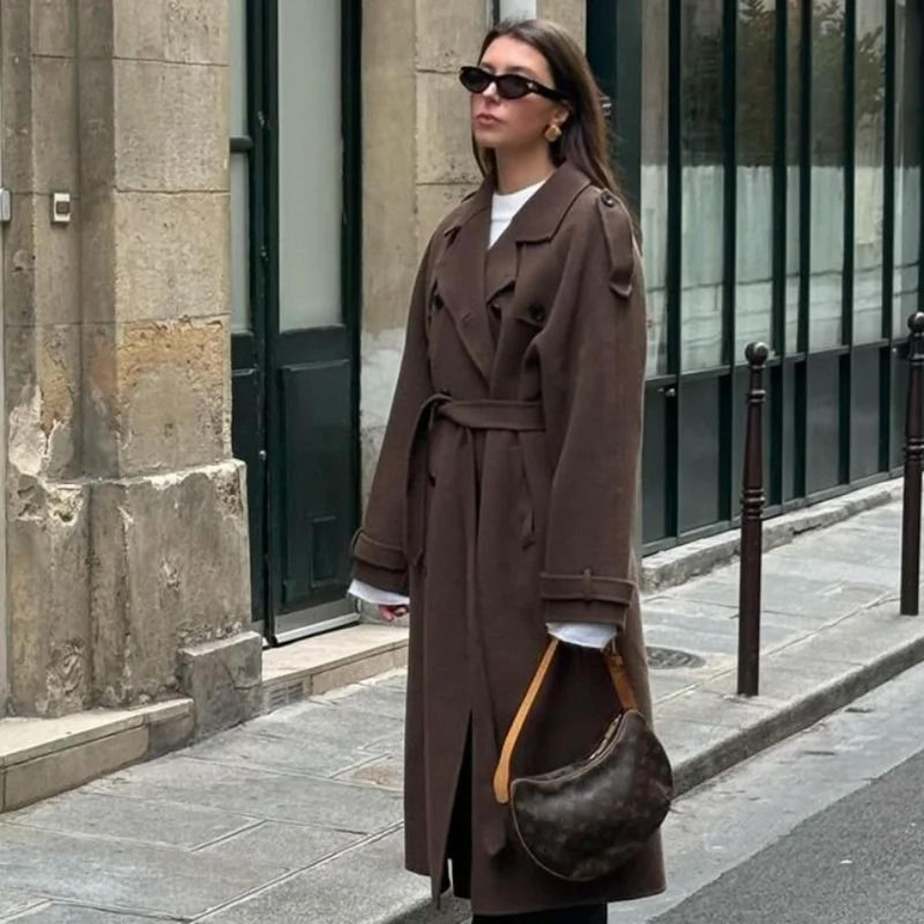 Elegant Womens Grey Belted Wool Coat Double Breasted Long Winter Peacoat 4