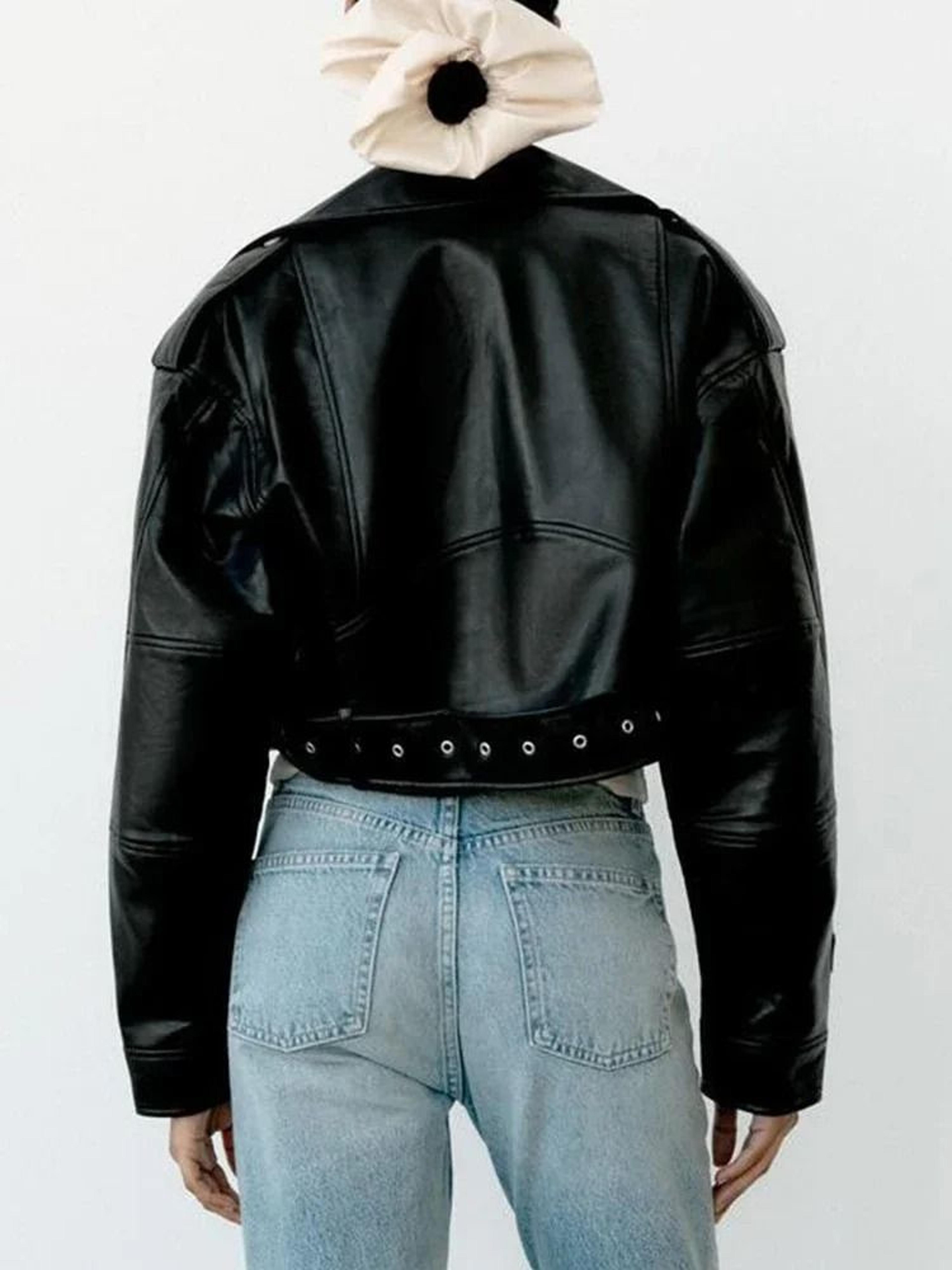 BBWM Oversized Faux Leather Biker Jacket Vintage Moto Style Belted Short Jacket For Women 3