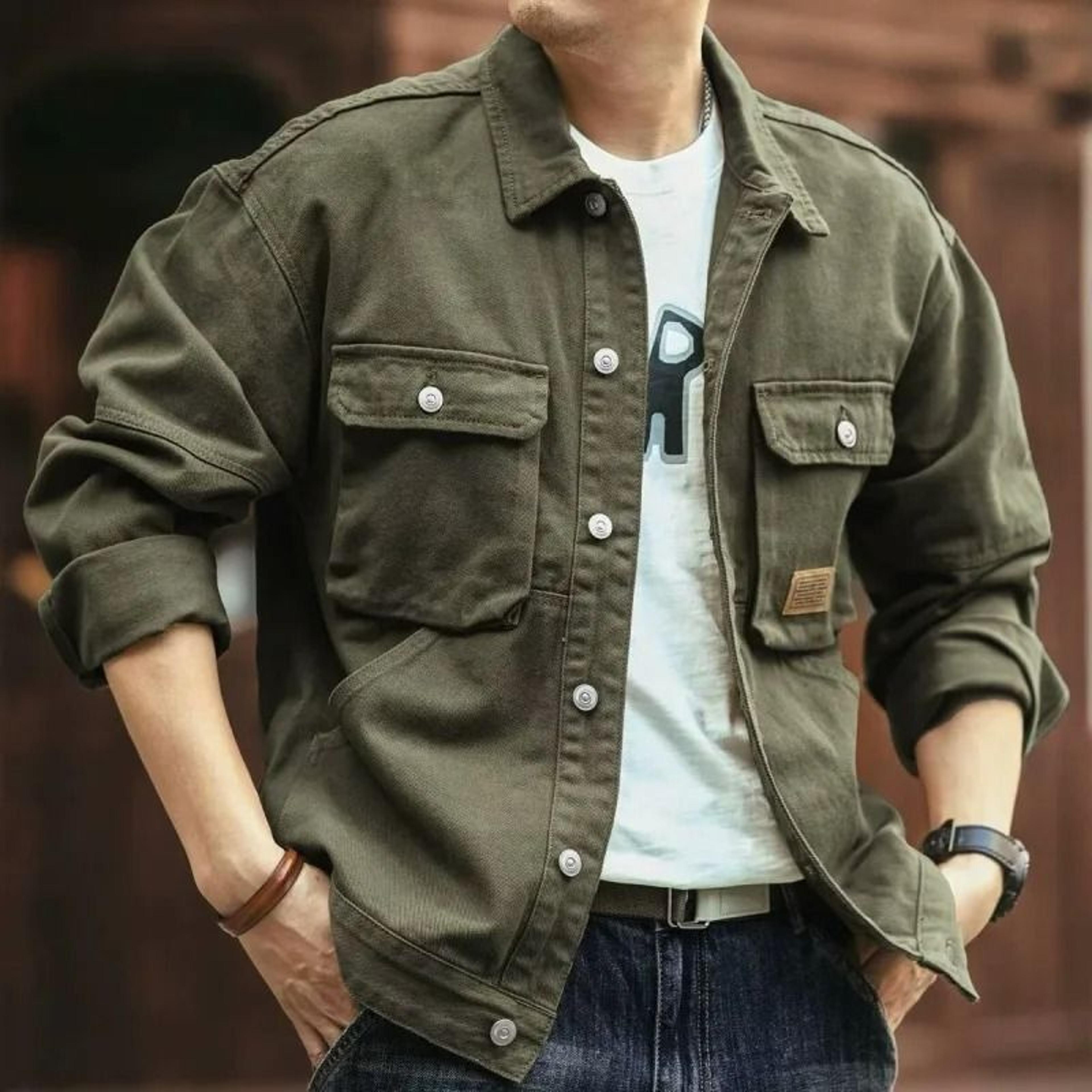 Vintage Mens Denim Workwear Jacket Heavyweight Washed French Style Autumn Winter Coat 2