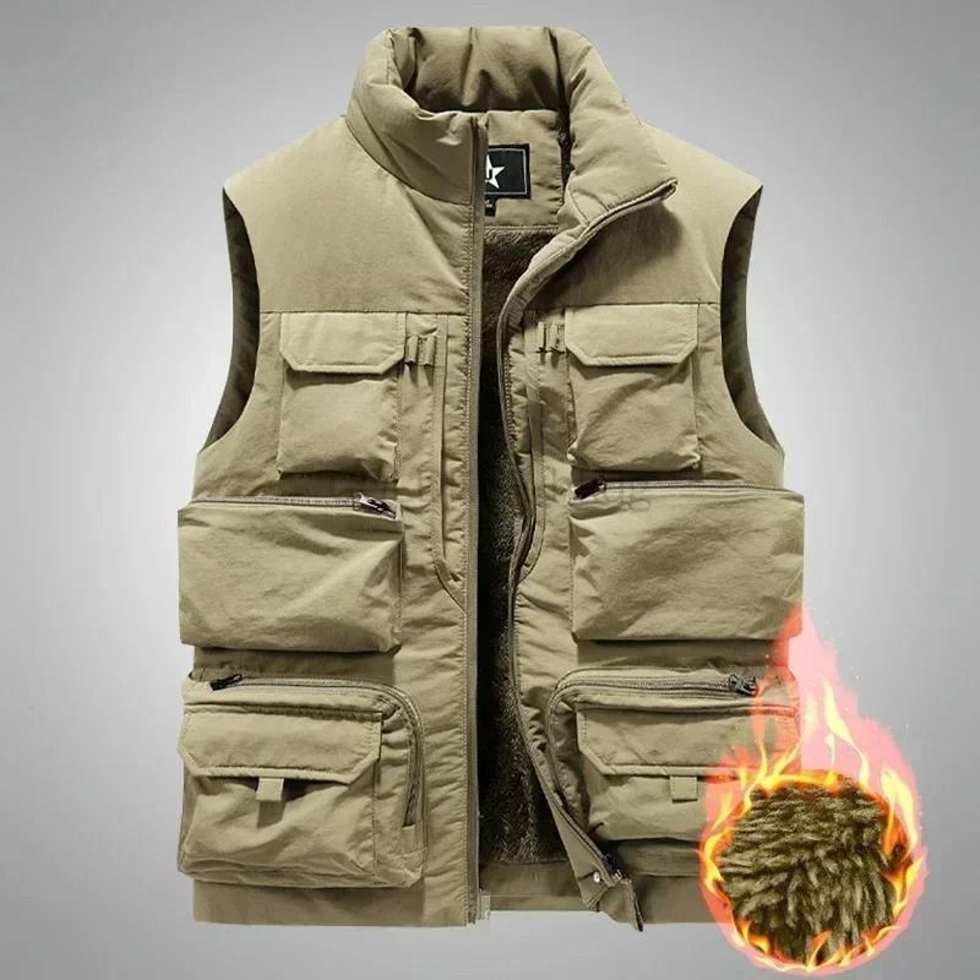 mens fleece work vest windproof multi pocket sleeveless utility jacket