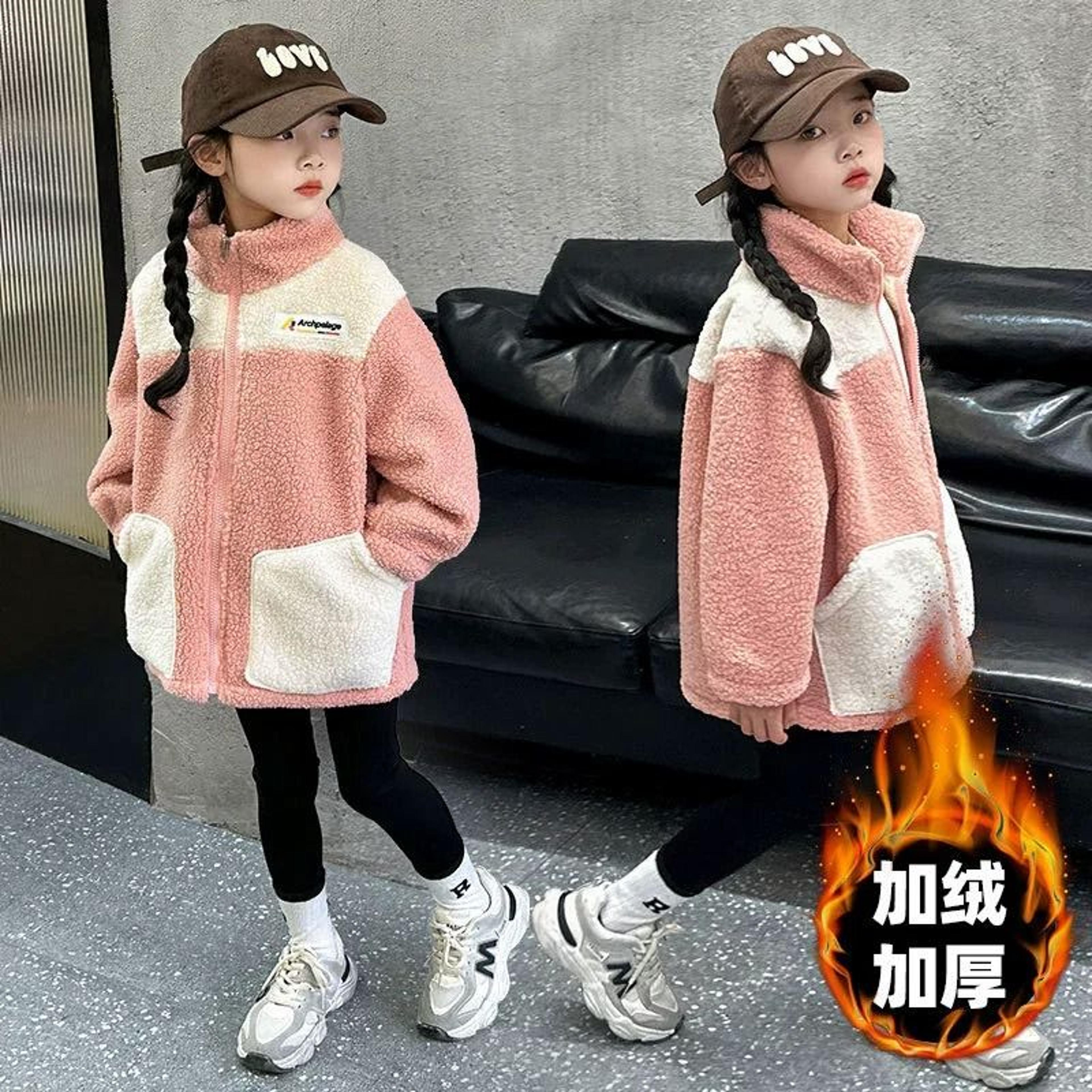 Girls Lamb Wool Winter Jacket Warm Velvet Lined Kids Padded Coat 1