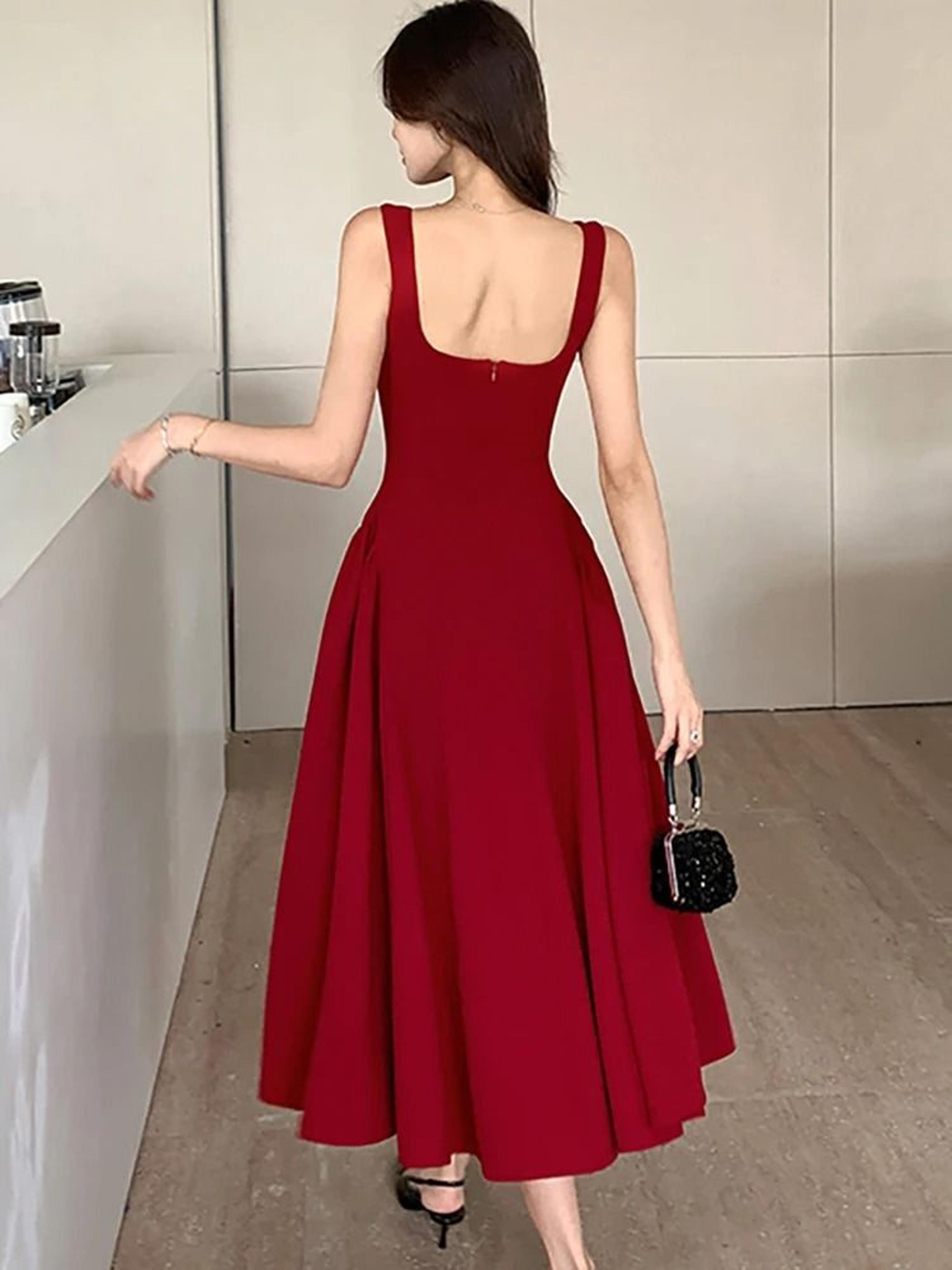 Elegant Square Neck Maxi Dress Womens Summer Party Dress Sleeveless Vintage Style Long Dress 4