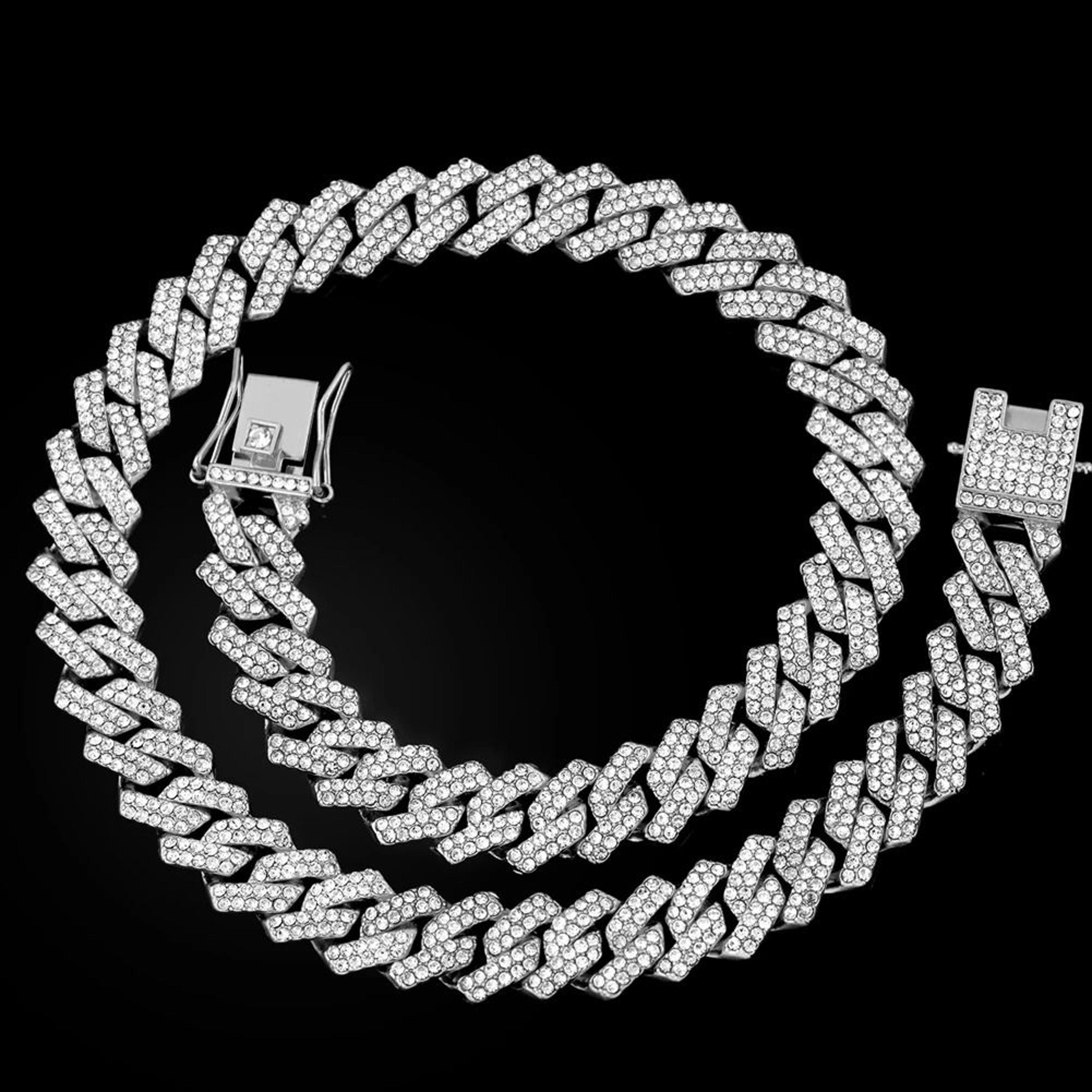 Iced Cuban Chain Necklace 20 Inch Hip Hop Style Diamond Look Unisex Jewelry 2